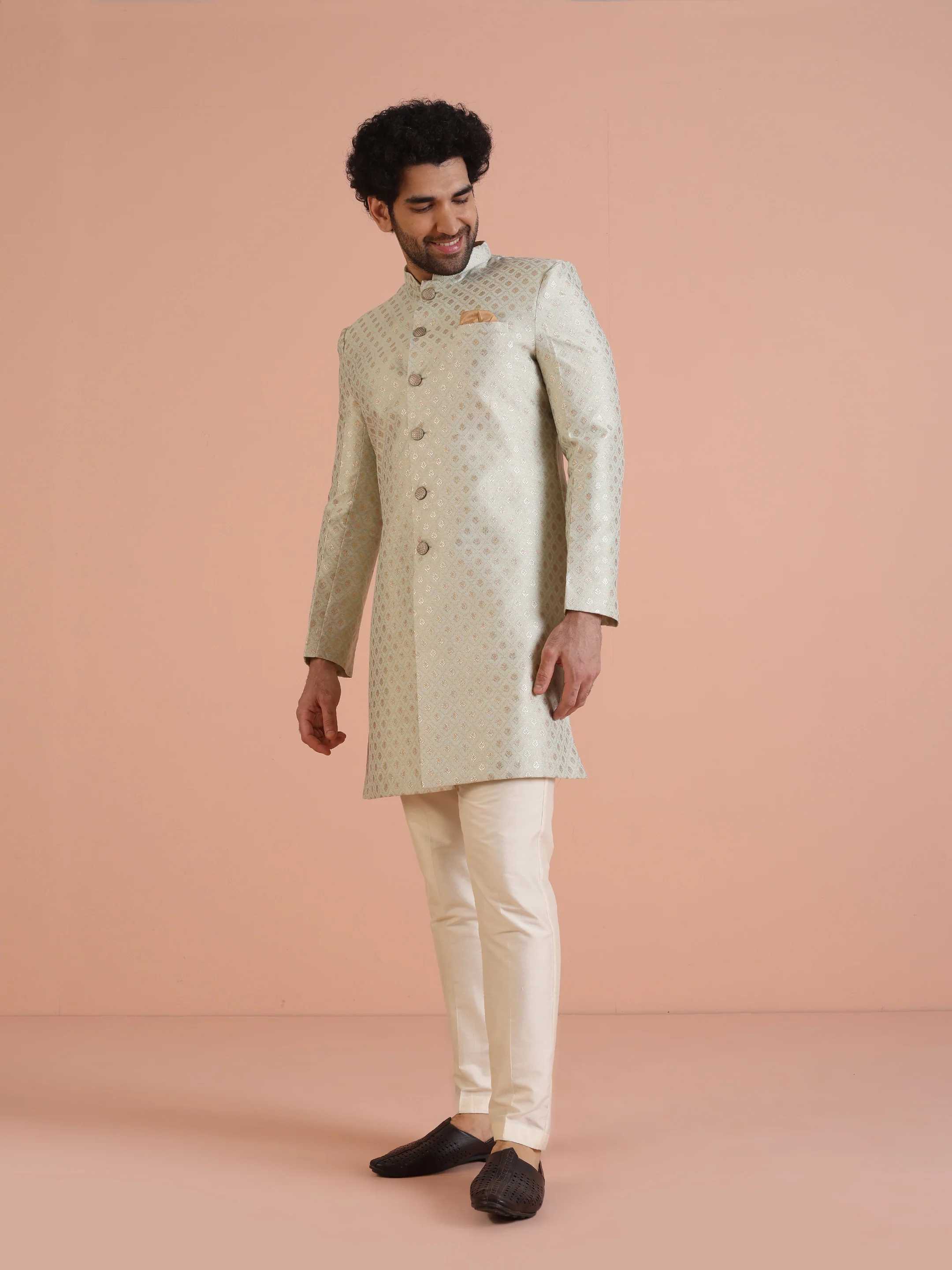 Men's Cream Indowestern Set With Trouser - Image 3