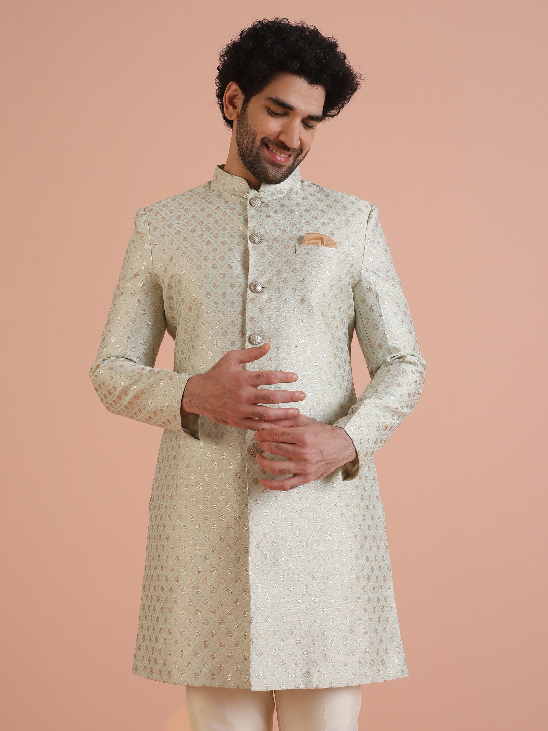 Men's Cream Indowestern Set With Trouser - Image 6