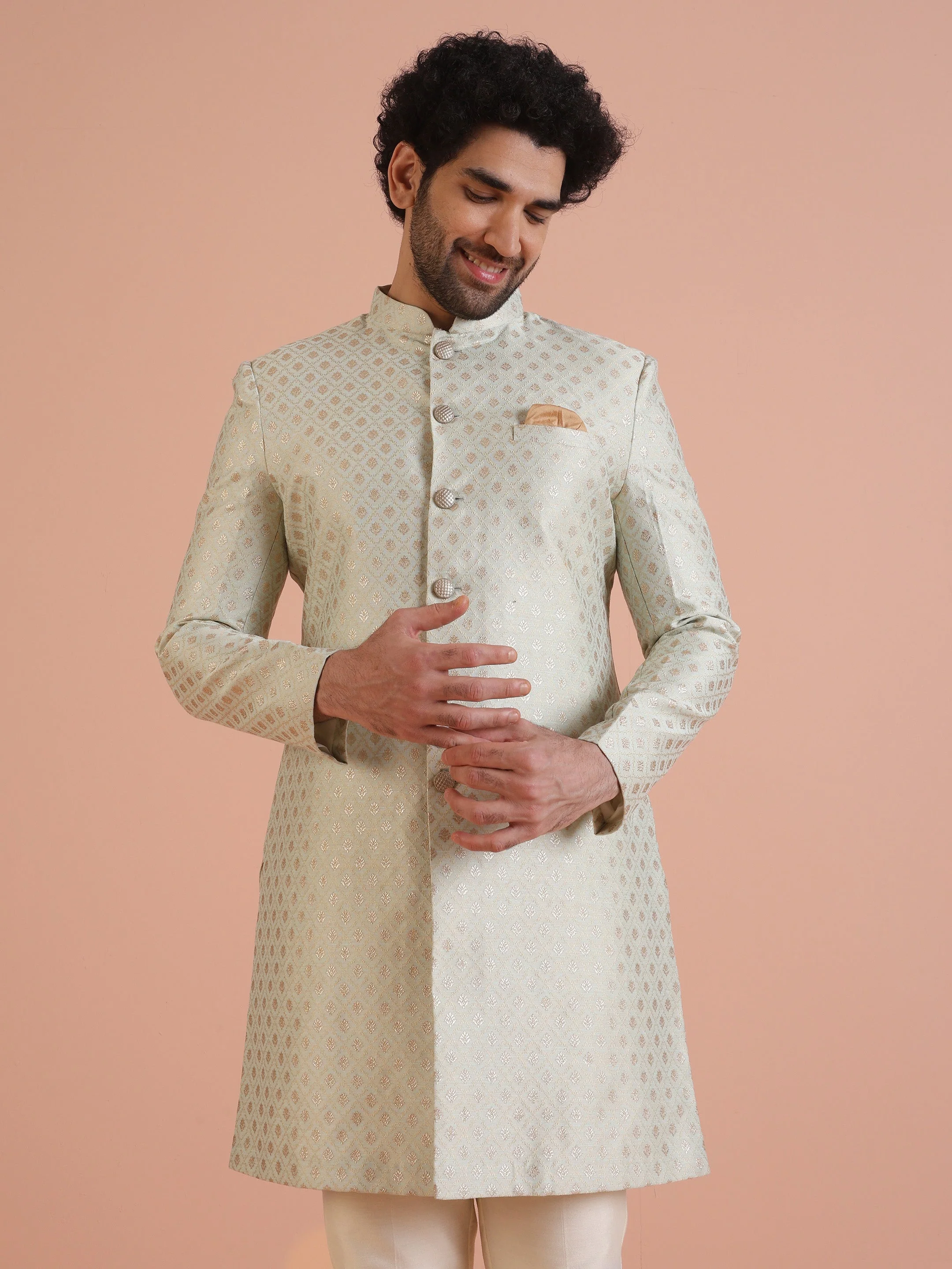 Men's Cream Indowestern Set With Trouser - Image 9