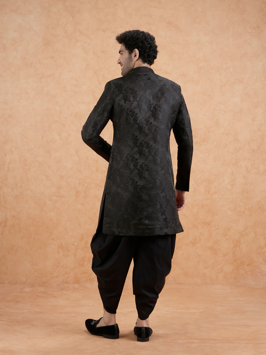 Men's Black Indowestern Set With Dhoti - Image 5