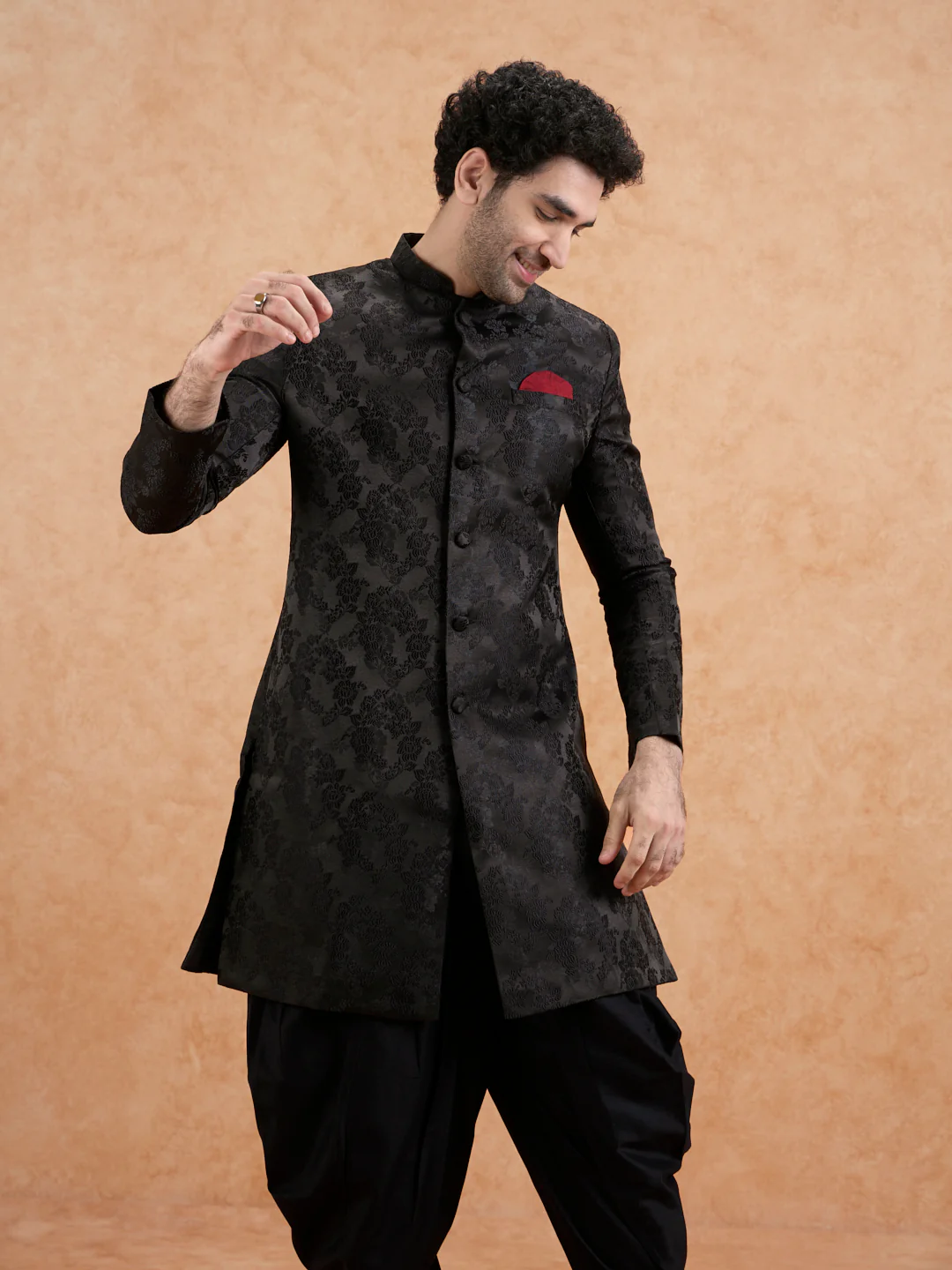 Men's Black Indowestern Set With Dhoti - Image 7
