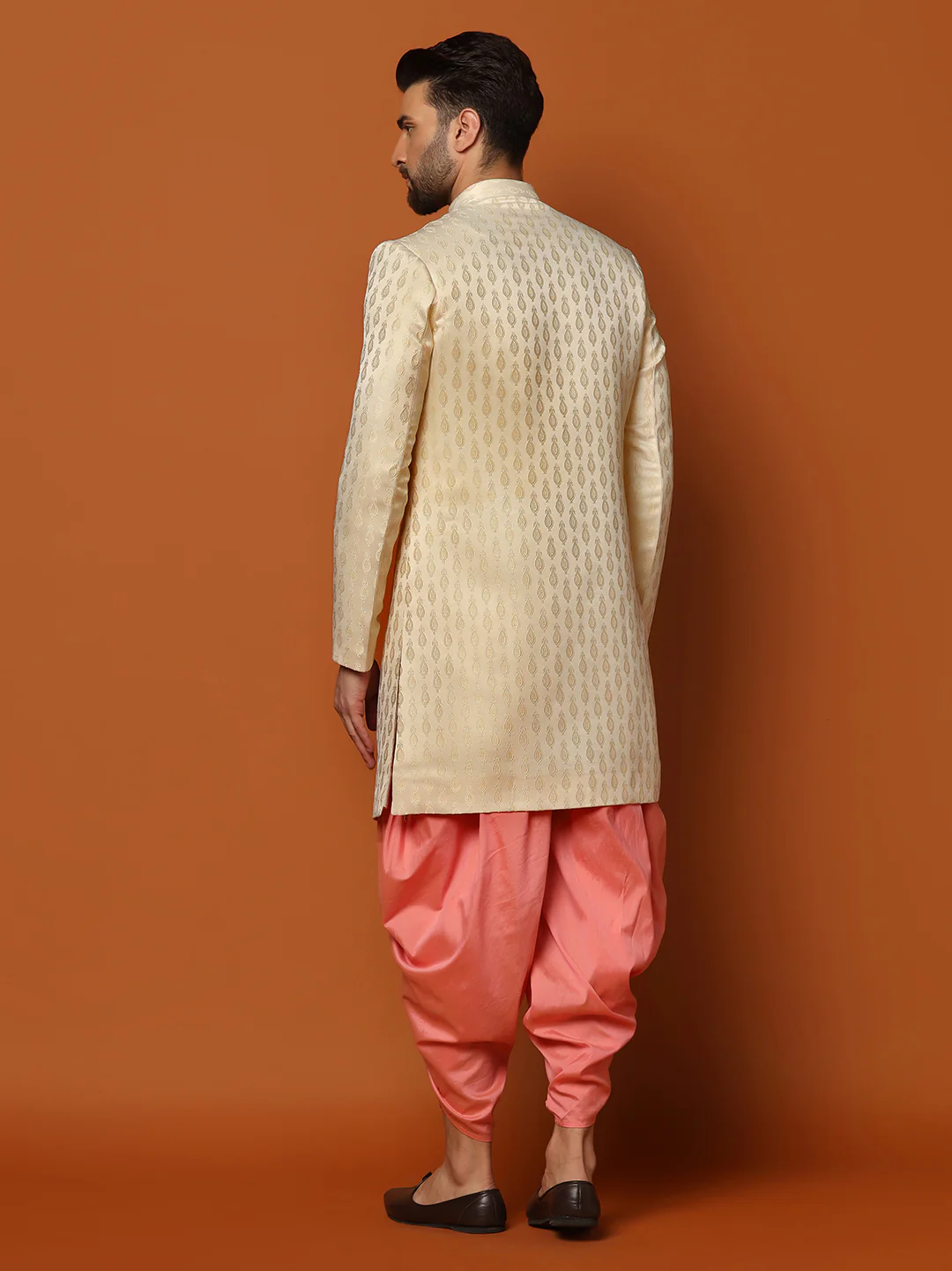 Men's Cream Indowestern Set With Dhoti - Image 4