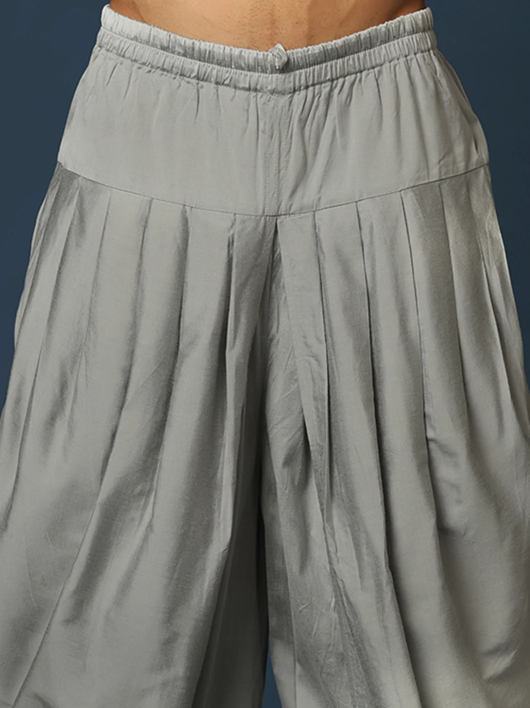 Grey Silk Blend Geometric Indowestern Sherwani with Dhoti - Image 6