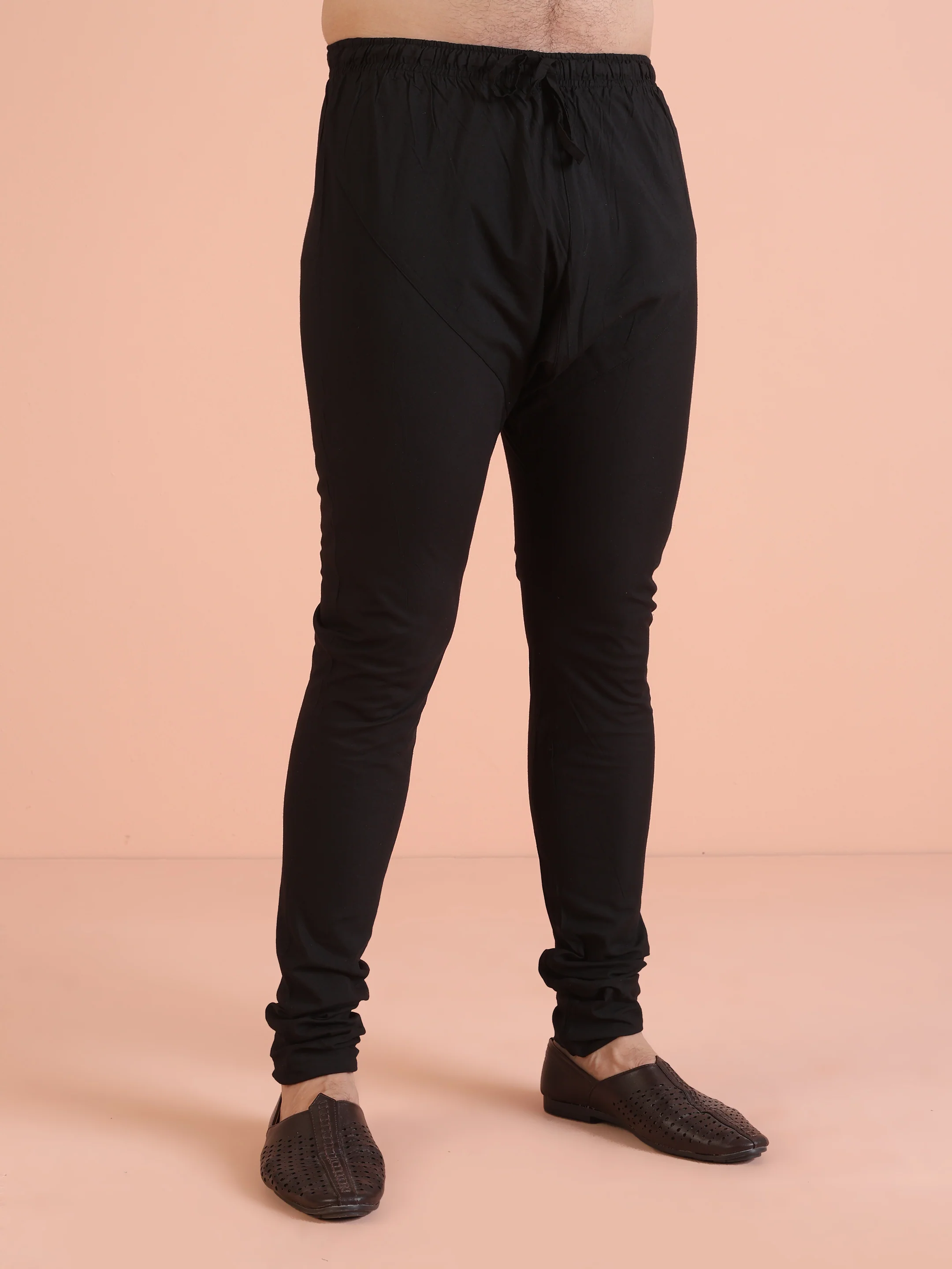 Men Black Jacquard Geometric Indowestern Churidar Set - Image 6