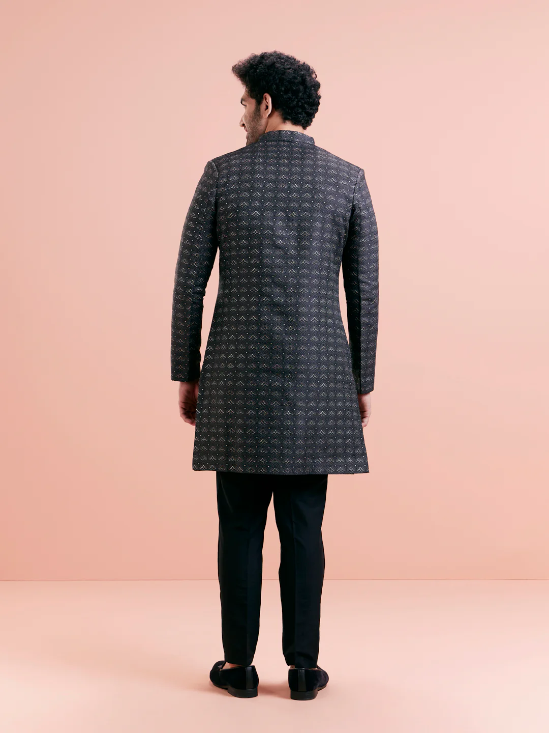 Black Cotton Silk Embellished Indowestern Kurta Trouser Set - Image 6