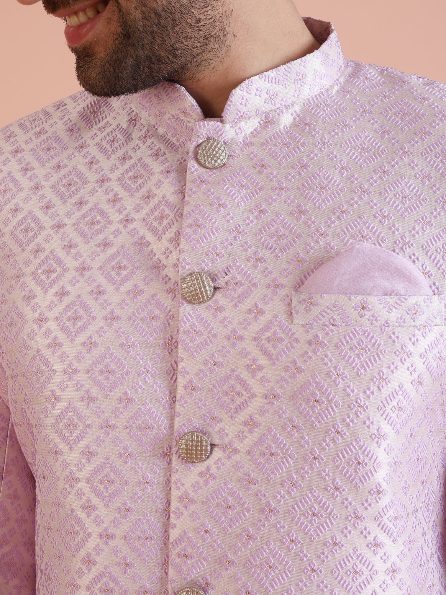 Men Lilac Woven Design Indowestern Trouser Set - Image 5