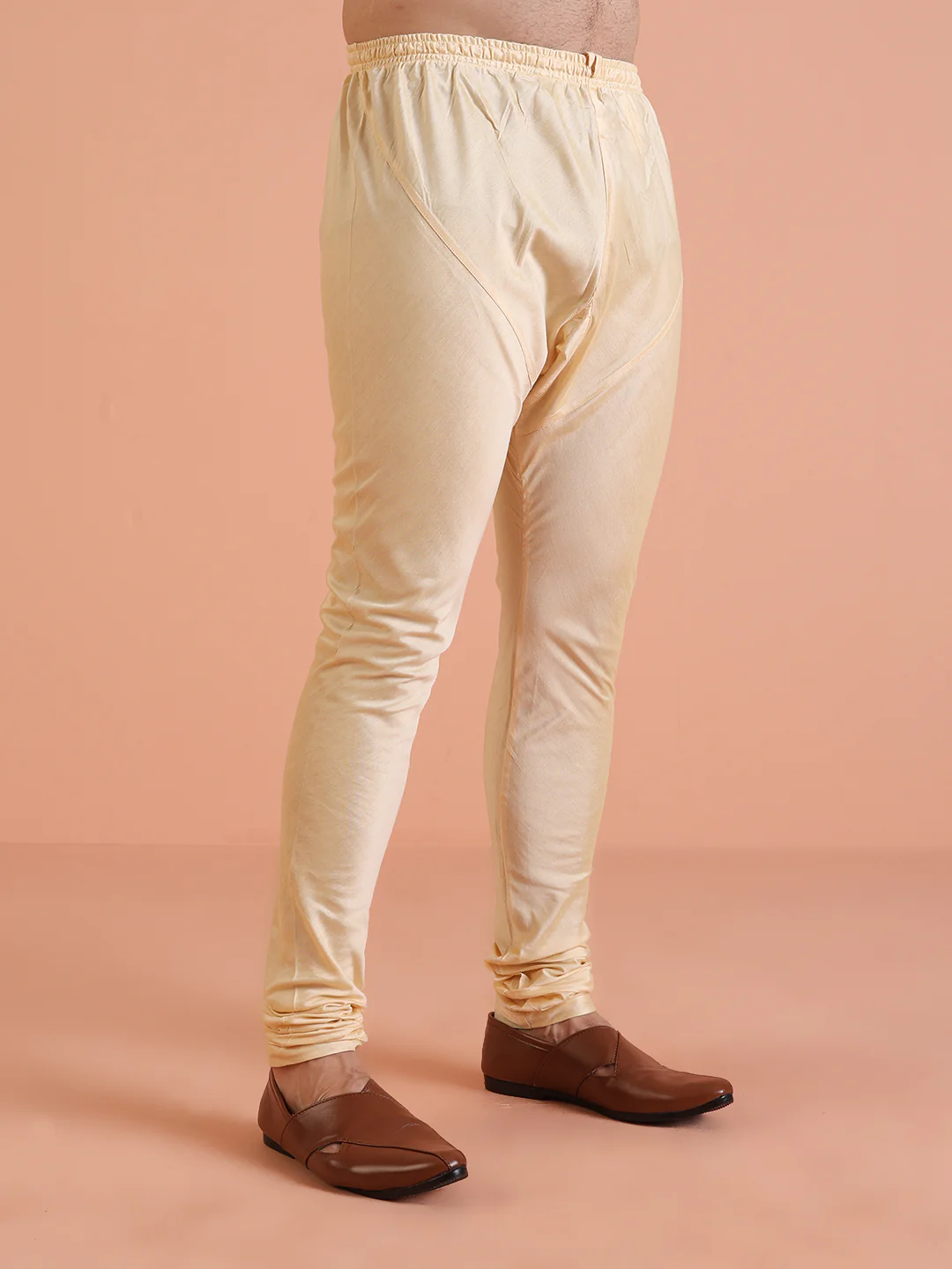 Men Cream Jacquard Floral Indowestern Churidar Set - Image 6