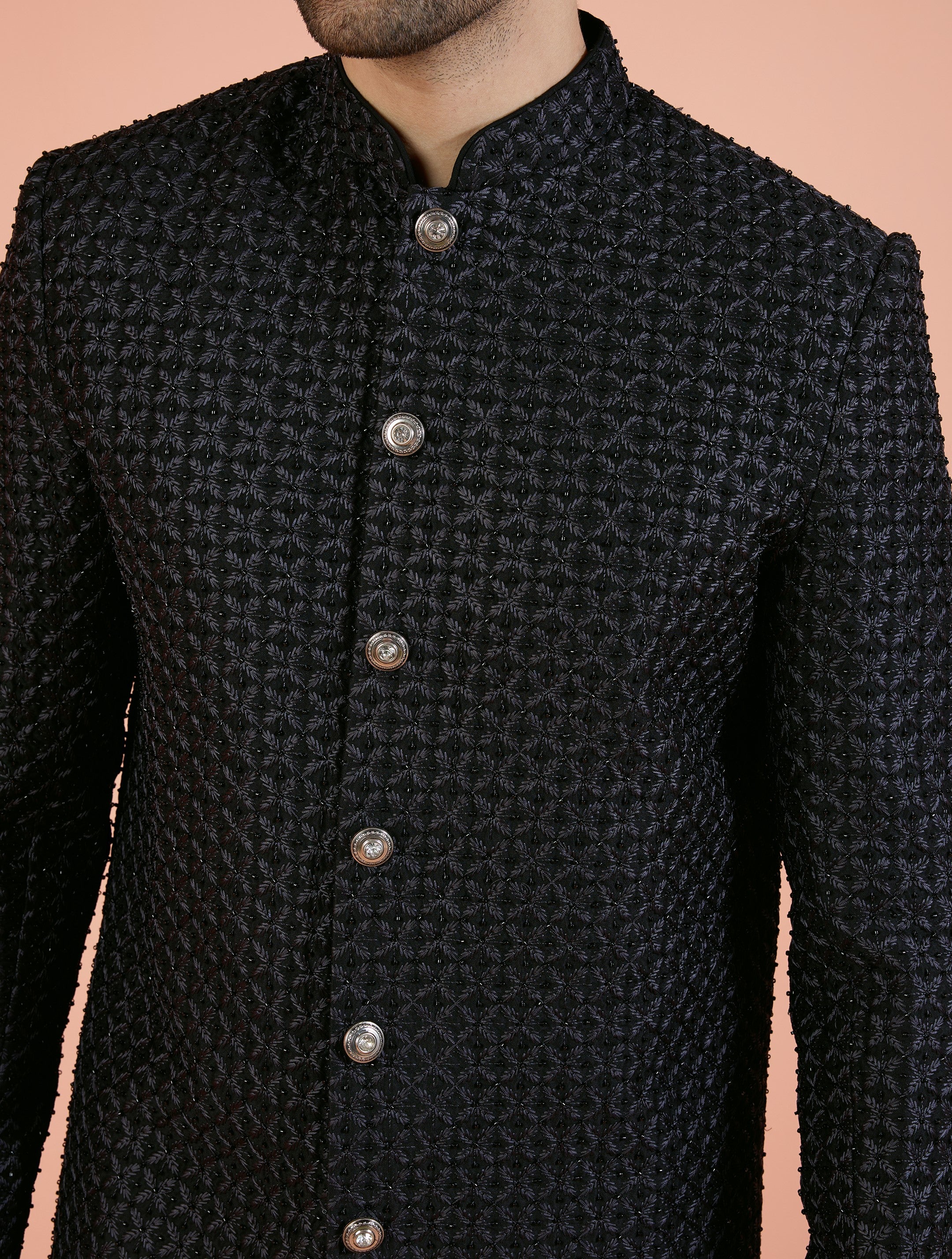 Men Black Cut-Dana Indowestern Trouser Set with Beads and stones - Image 5