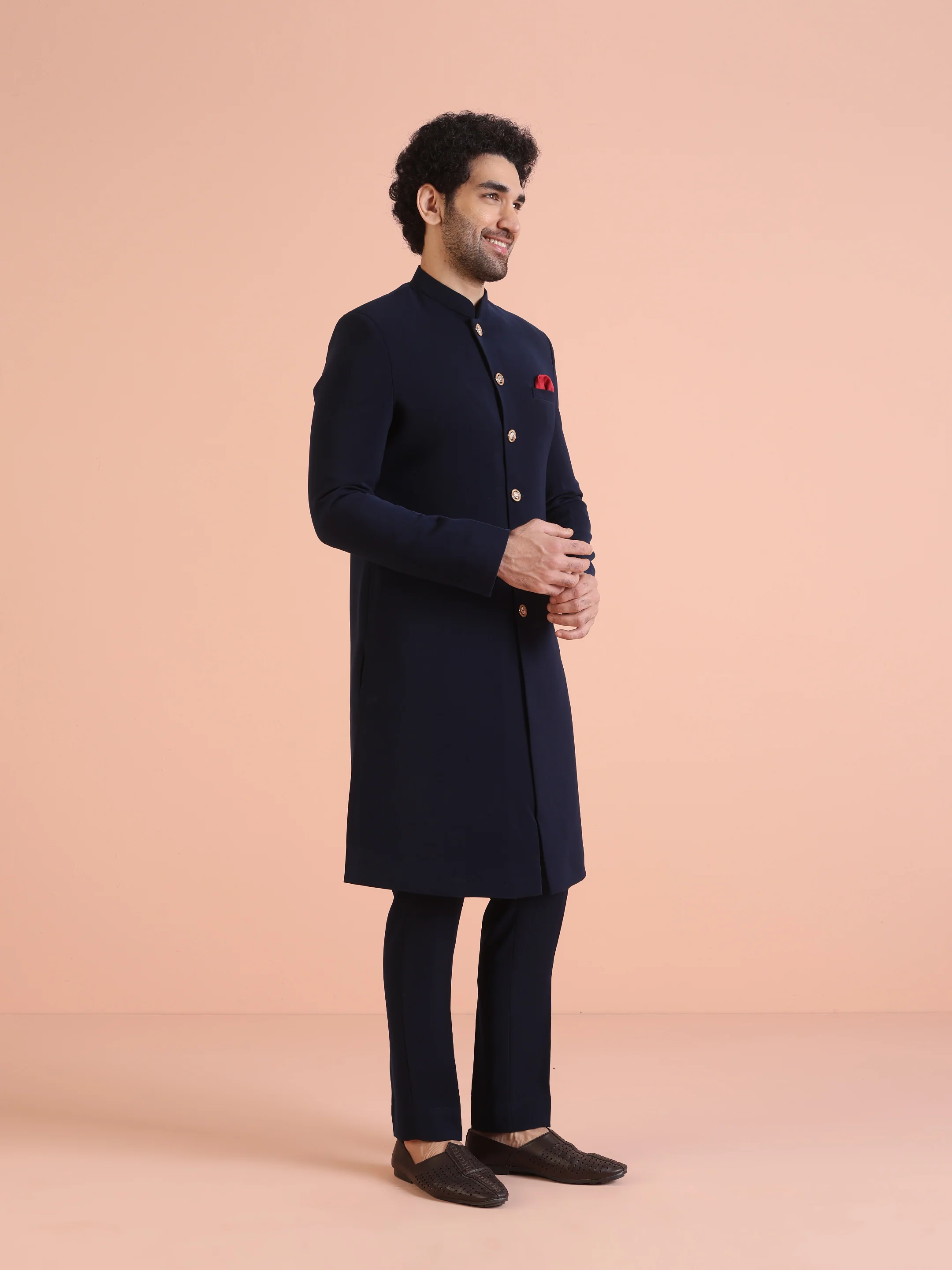 Navy Blue Sherwani Trouser Set - Image 2