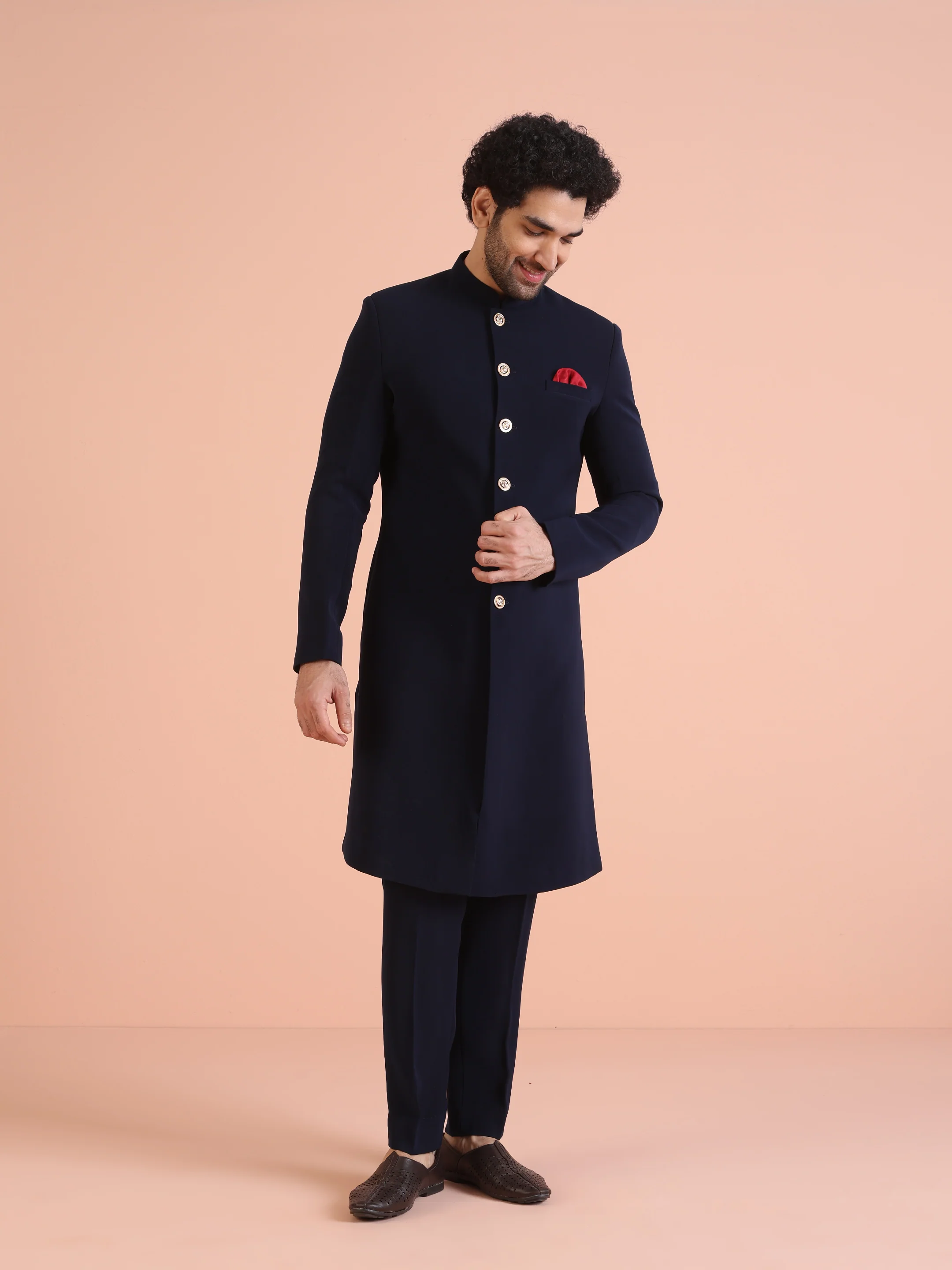 Navy Blue Sherwani Trouser Set - Image 7