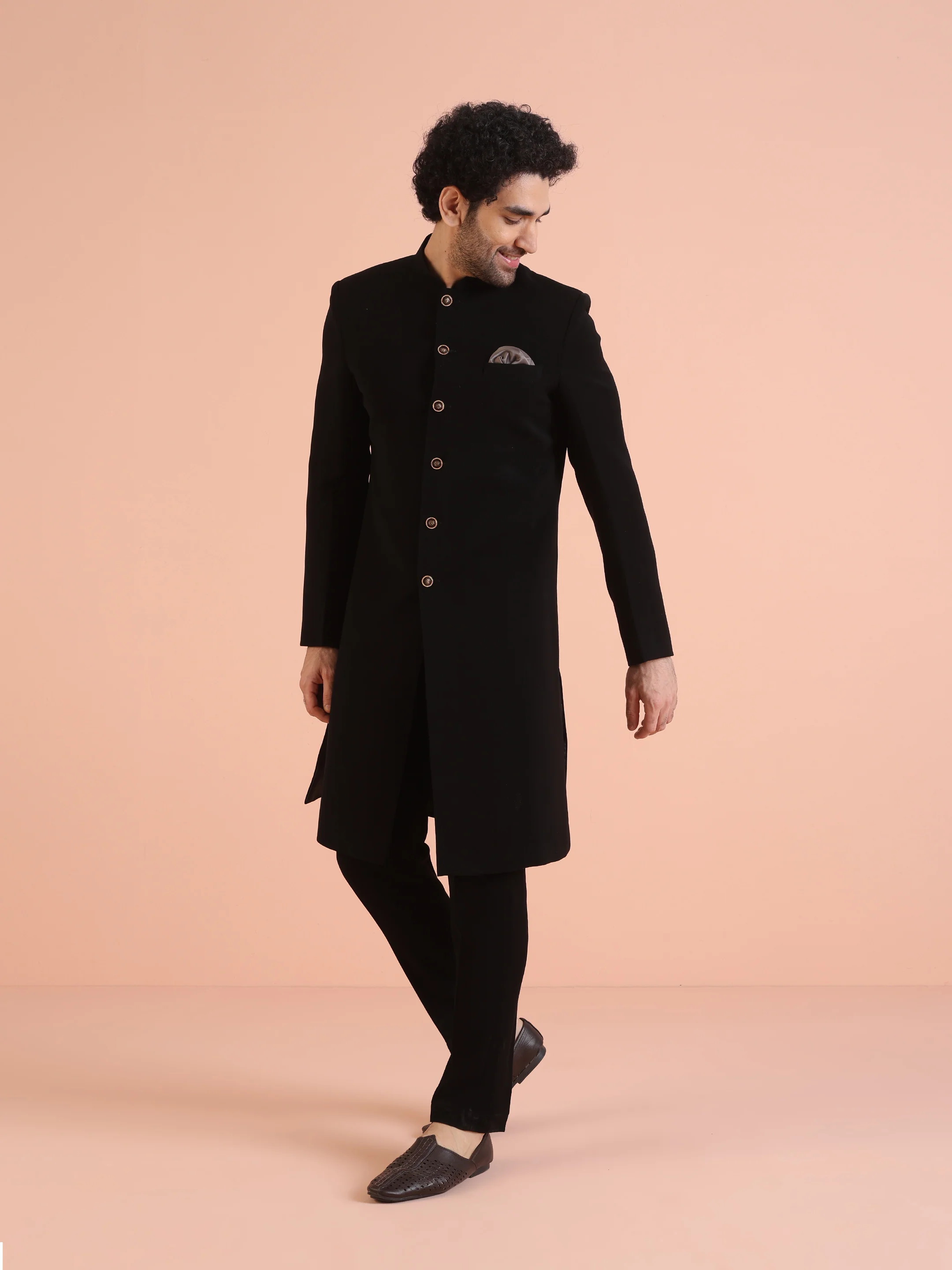 Men Black Solid Indowestern Trouser Set - Image 3