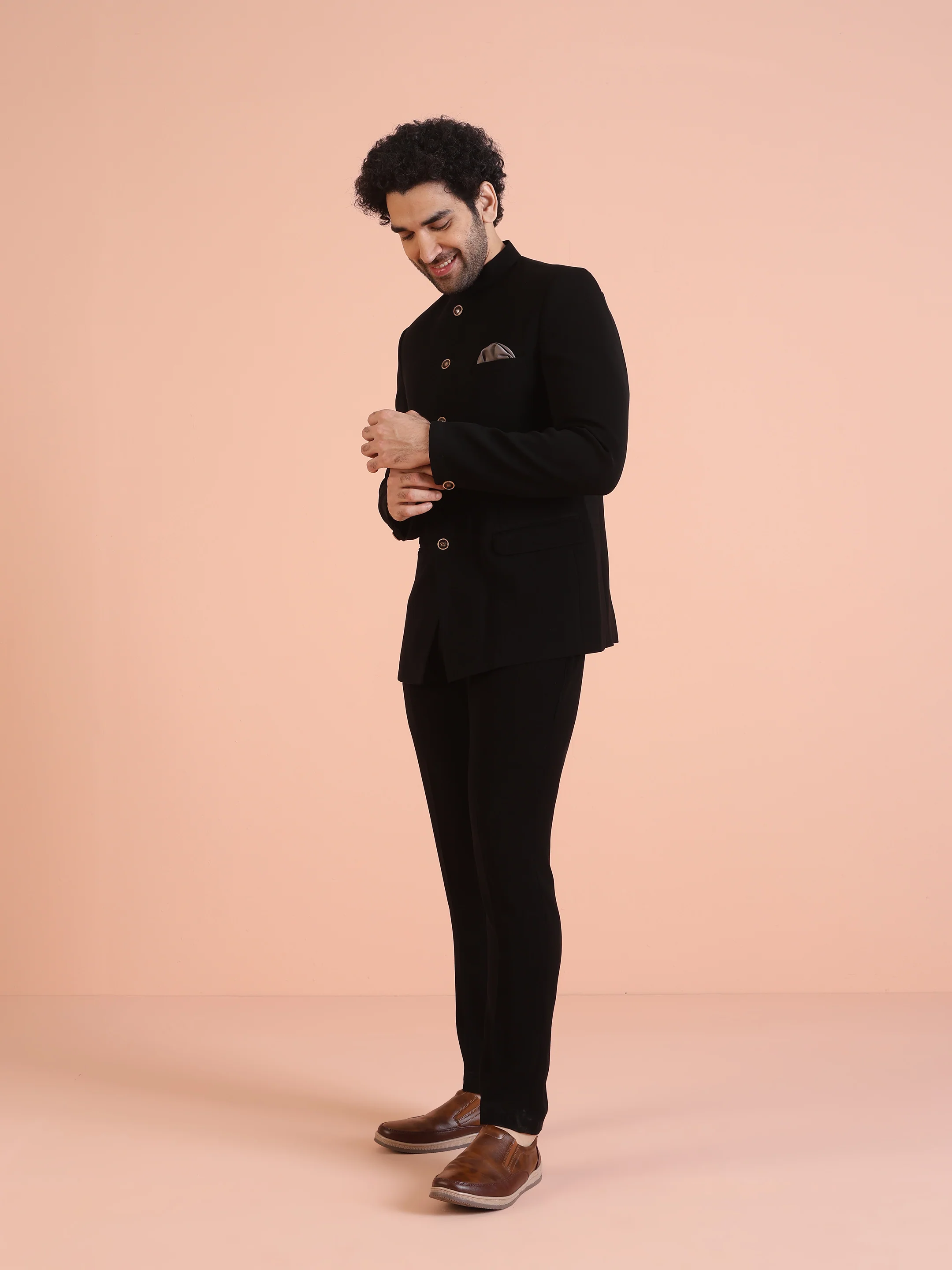 Black Silk Blend Solid Jodhpuri Bandhgala - Image 2