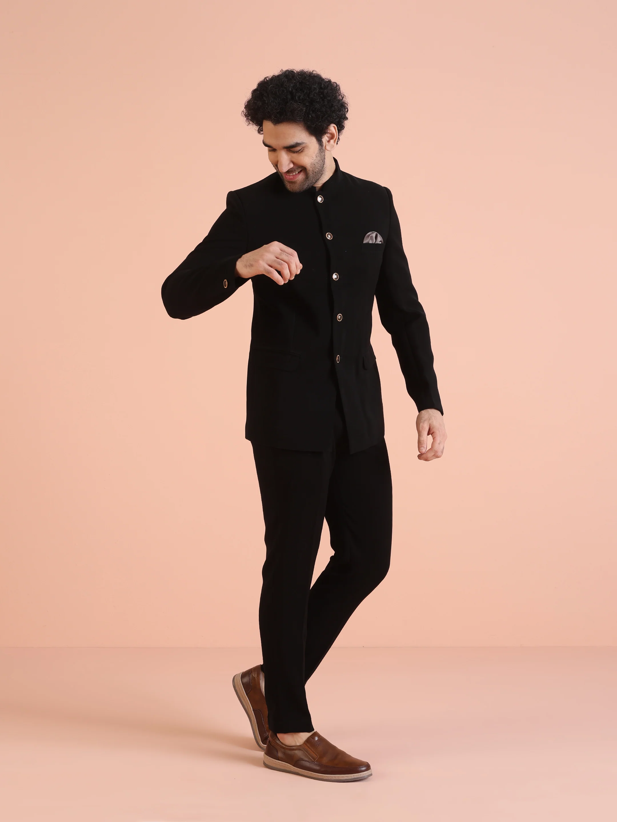 Black Silk Blend Solid Jodhpuri Bandhgala - Image 3