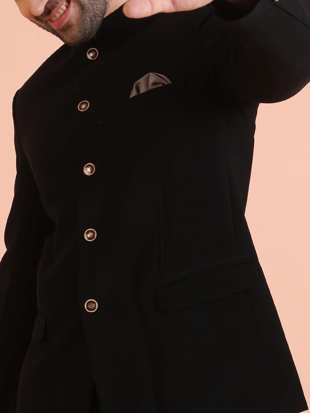 Black Classic Bandhgala Set with Trousers - Image 5