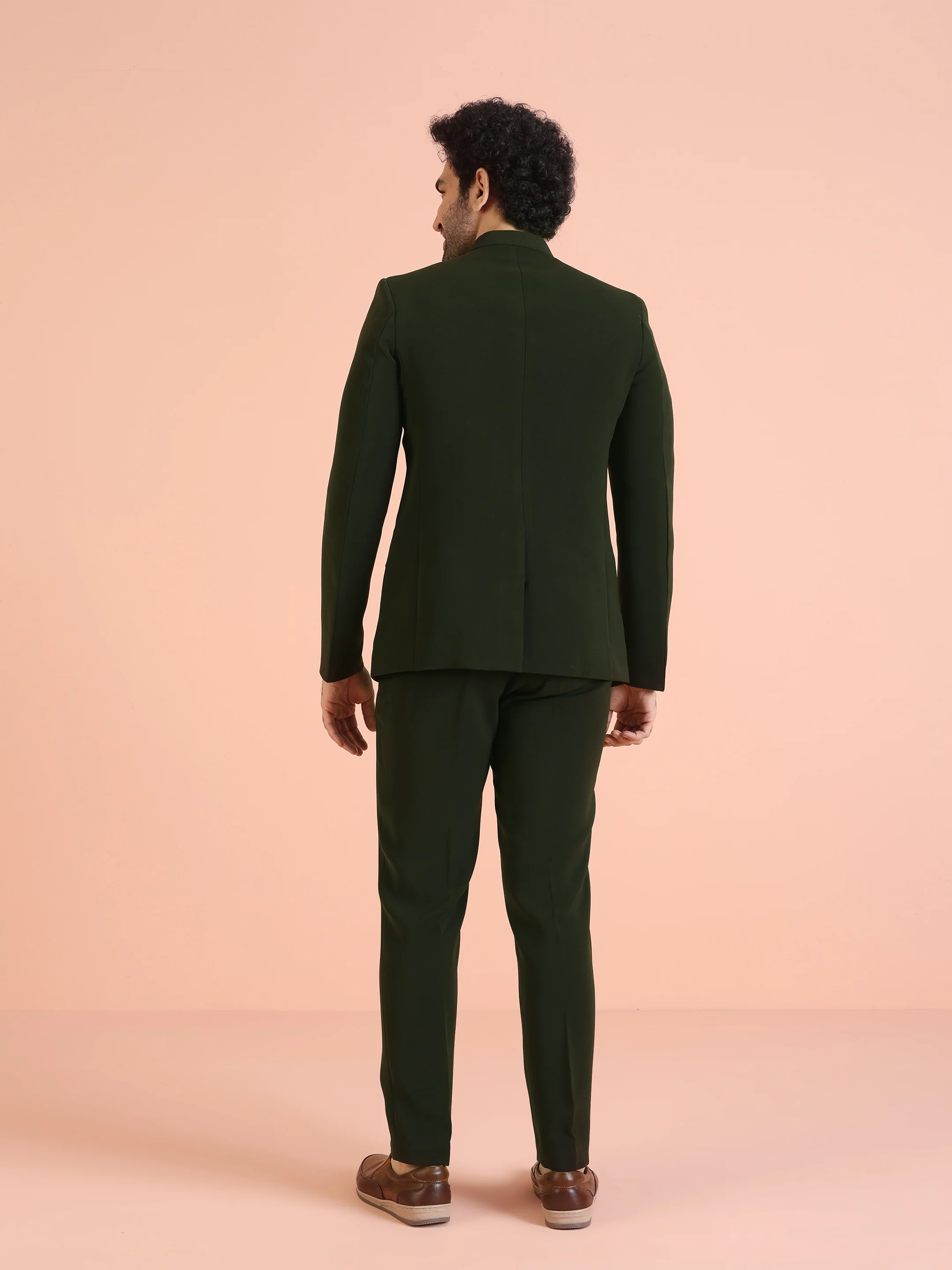 Olive Green Silk Blend Solid Jodhpuri Bandhgala - Image 4