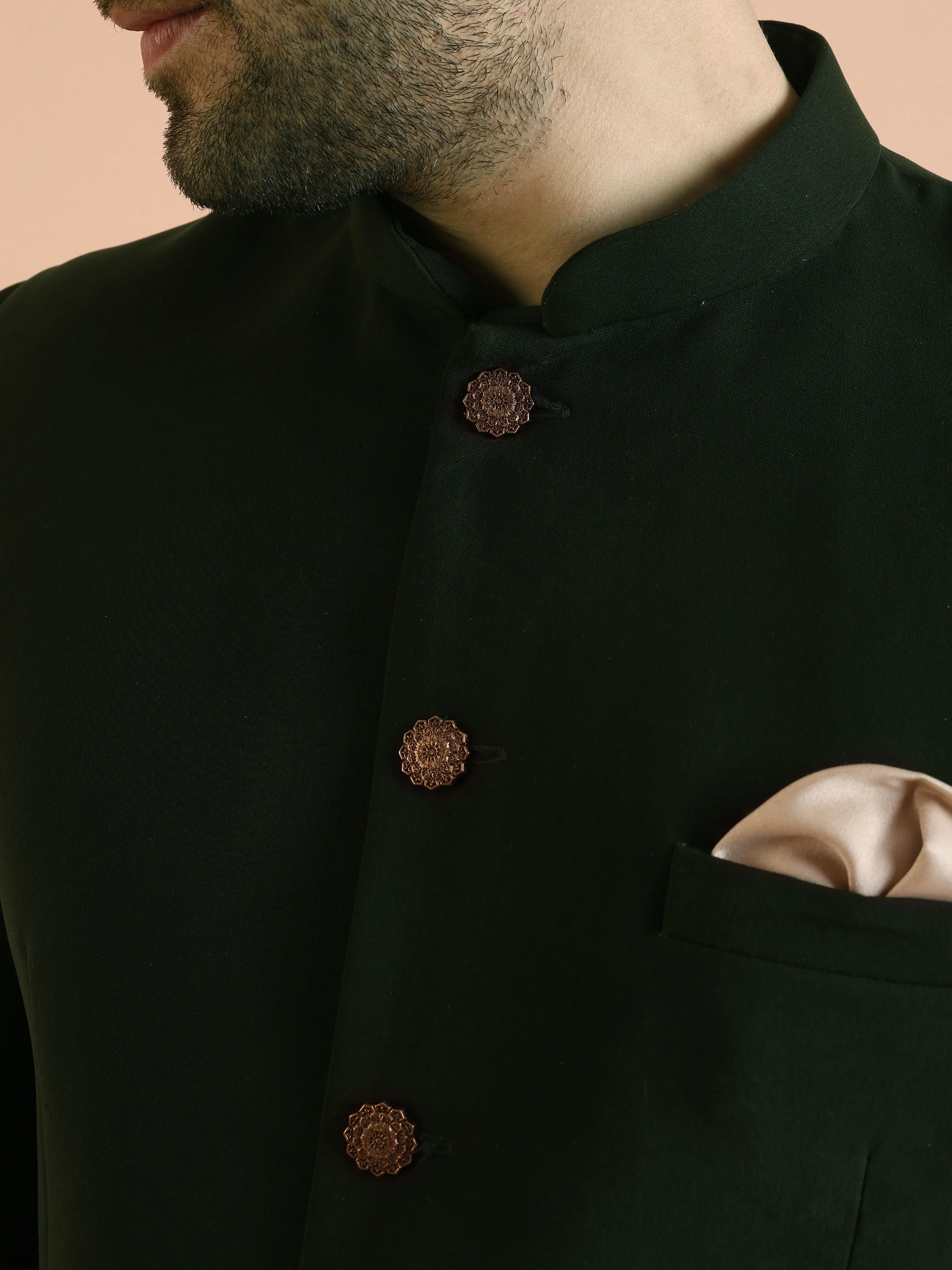 Olive Green Silk Blend Solid Jodhpuri Bandhgala - Image 5