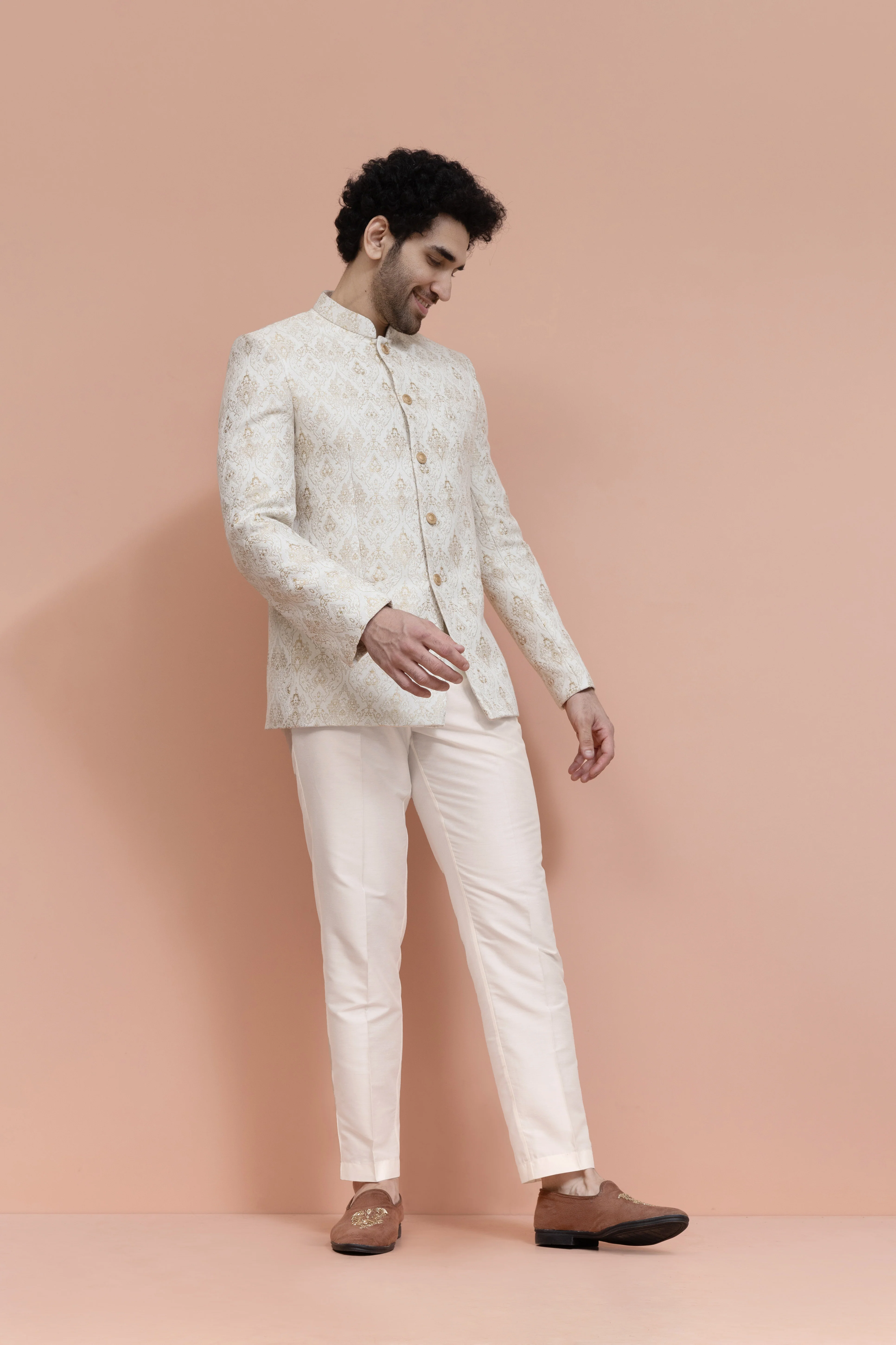 Cream Brocade Embroidered Jodhpuri Bandhgala - Image 2