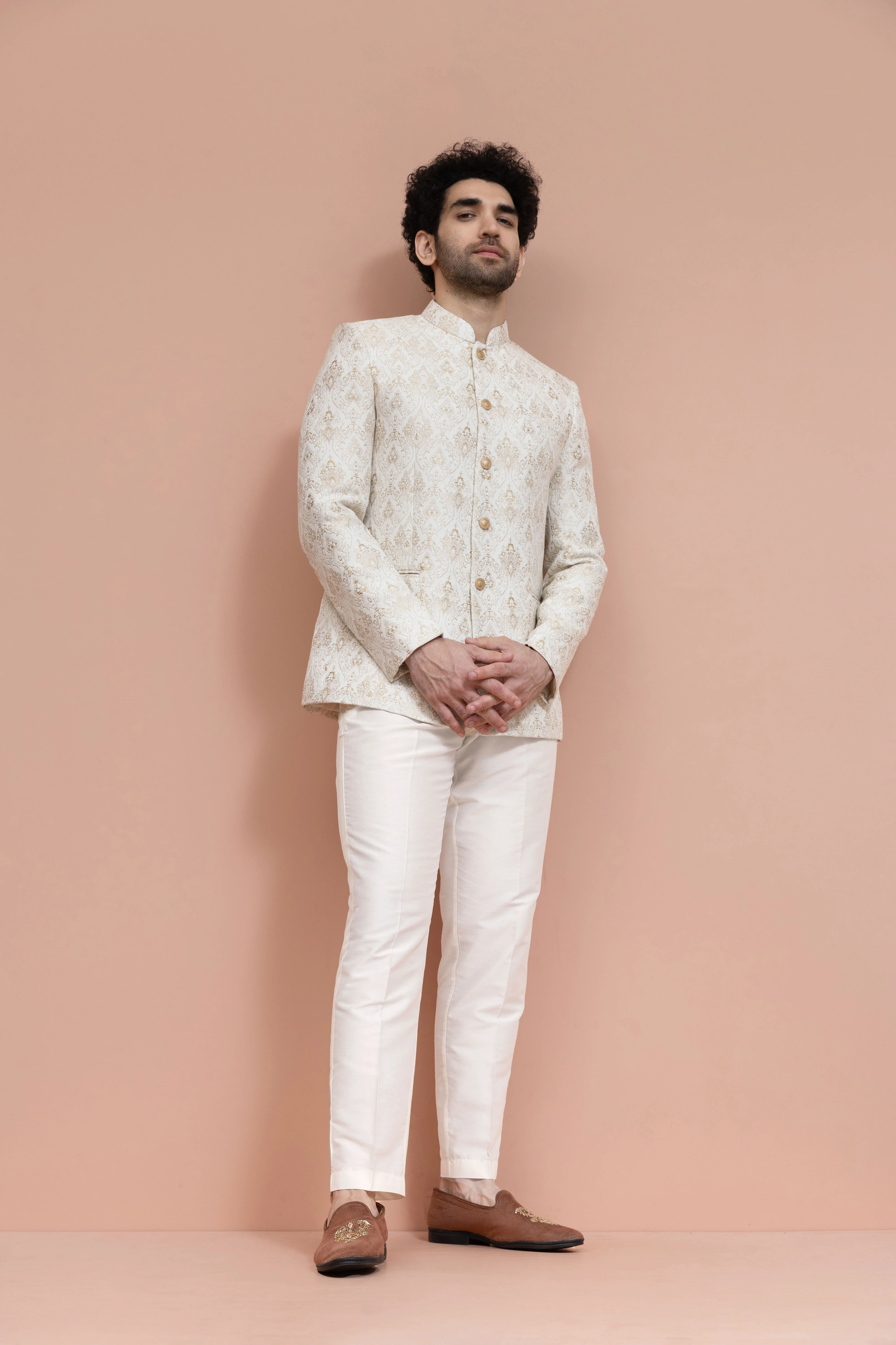 Cream Brocade Embroidered Jodhpuri Bandhgala - Image 7