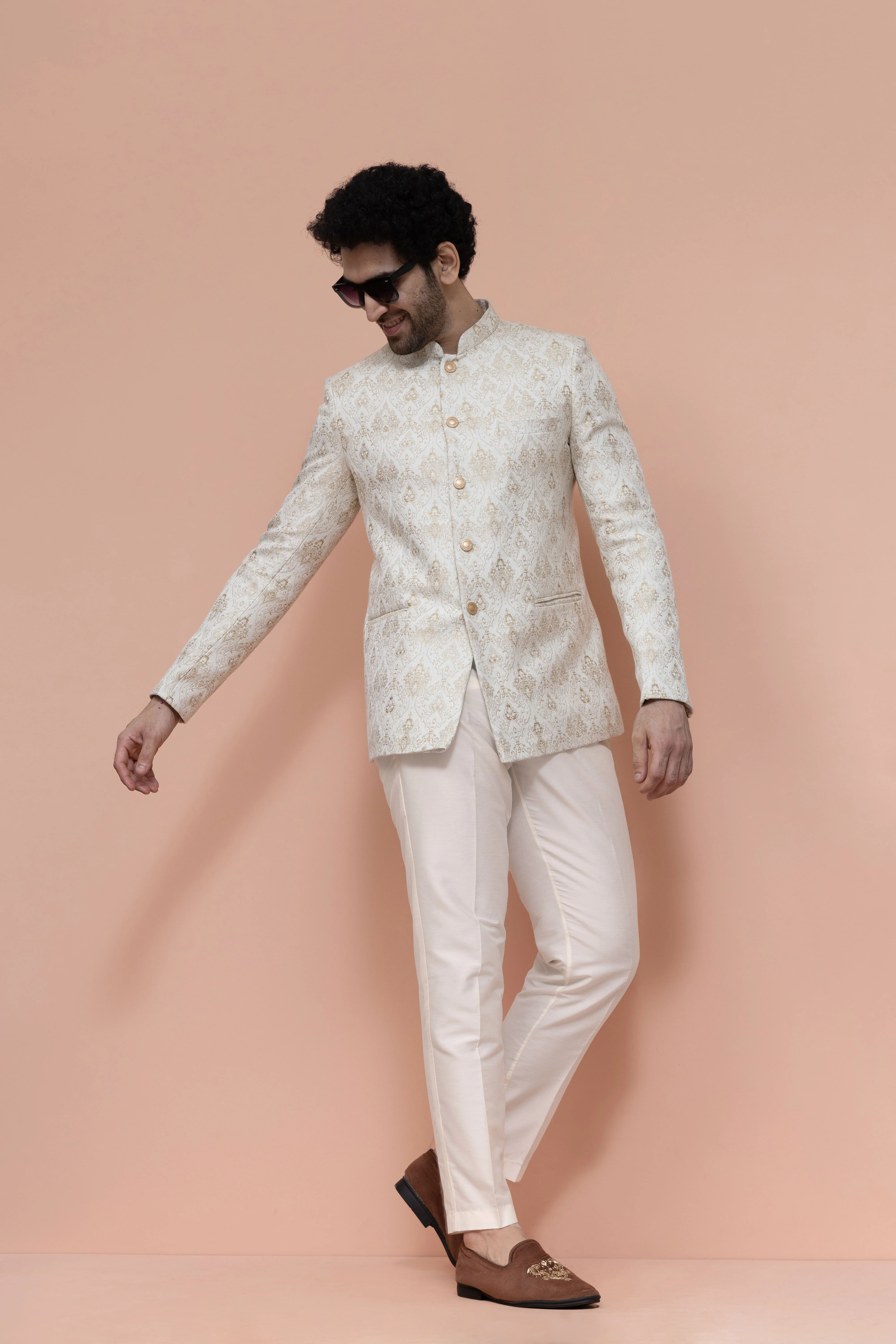 Cream Brocade Embroidered Jodhpuri Bandhgala - Image 8