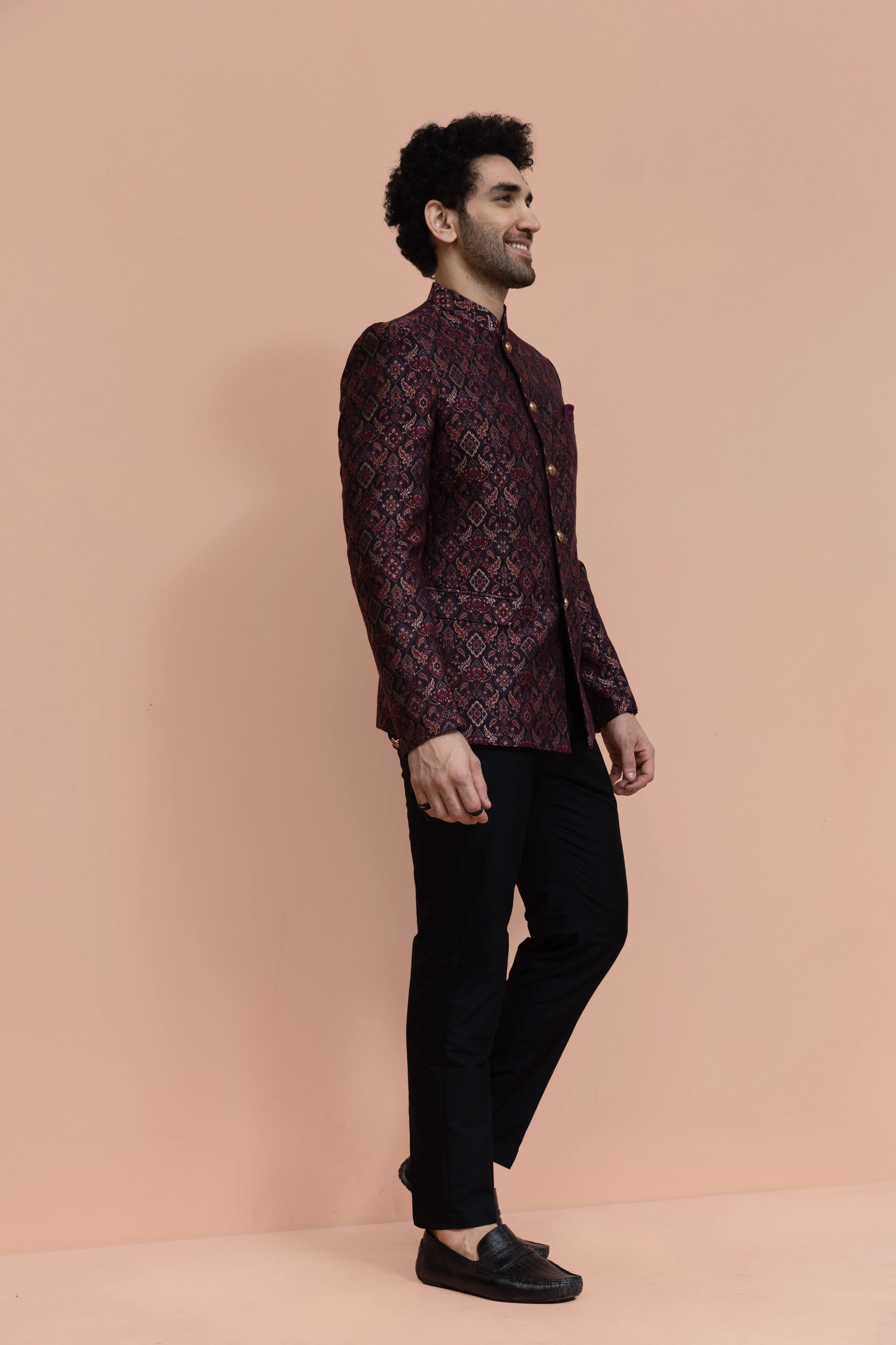 Maroon Silk Blend Embroidered Jodhpuri Bandhgala - Image 2