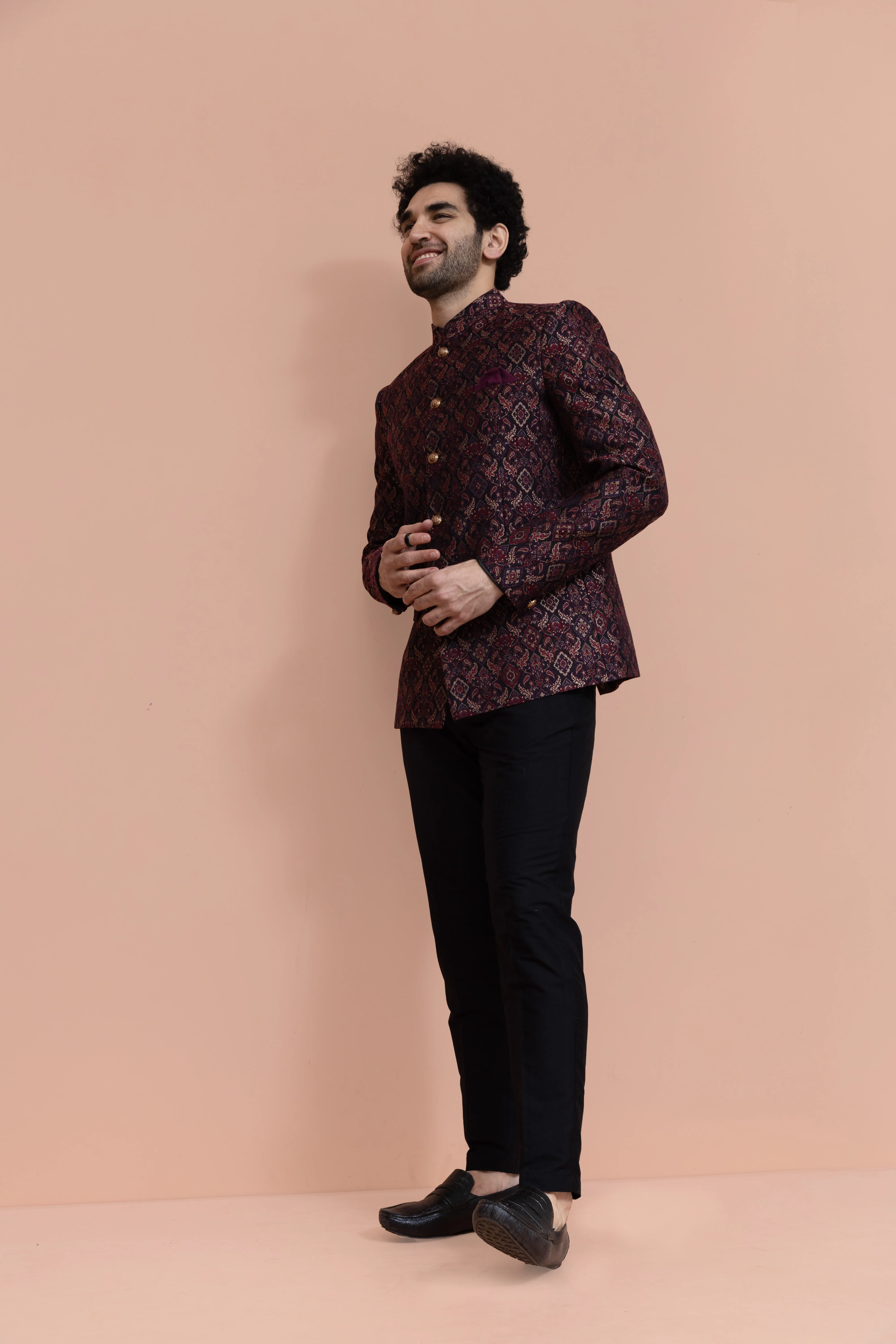 Maroon Silk Blend Embroidered Jodhpuri Bandhgala Set - Image 3