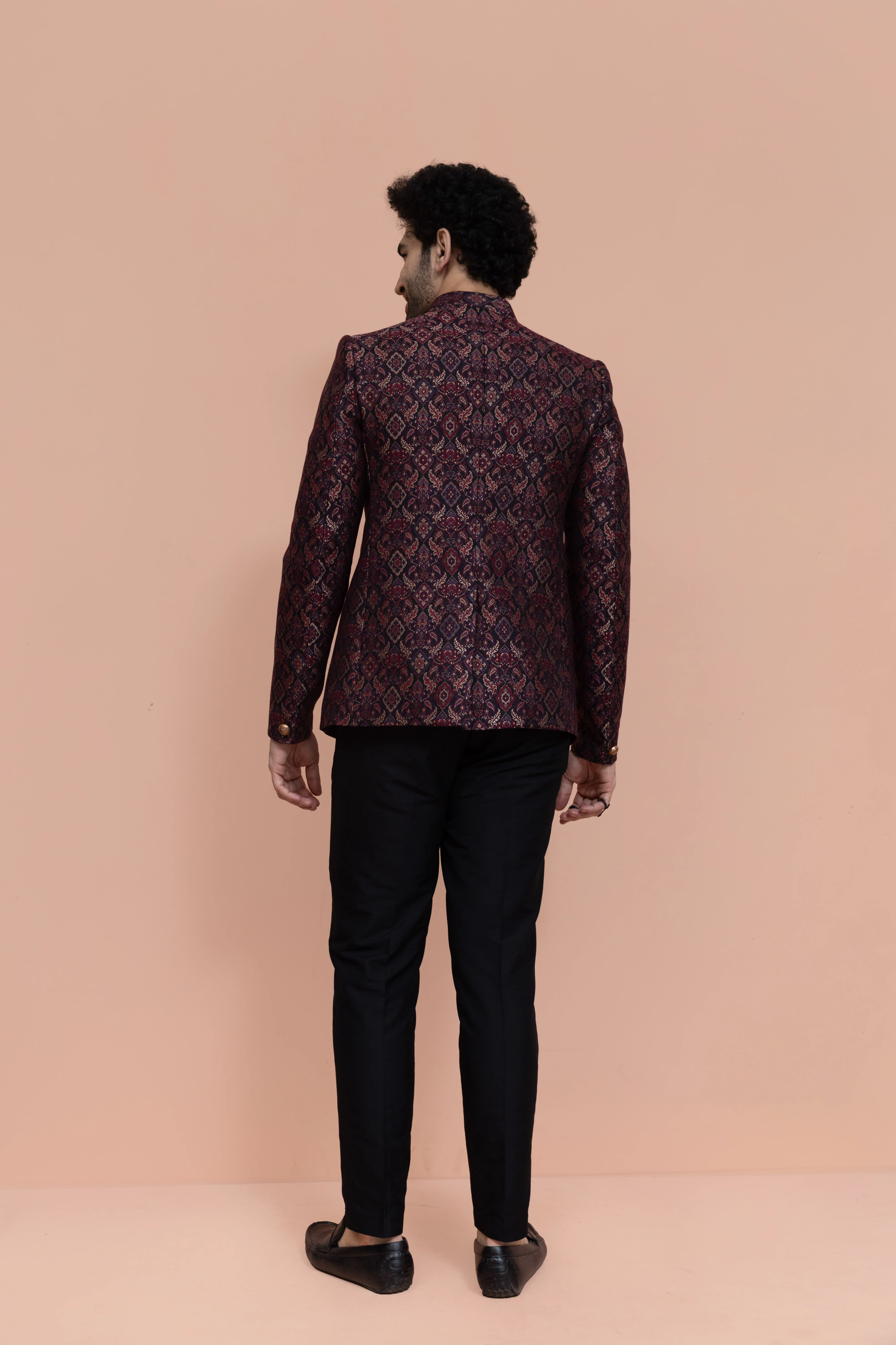 Maroon Silk Blend Embroidered Jodhpuri Bandhgala Set - Image 4