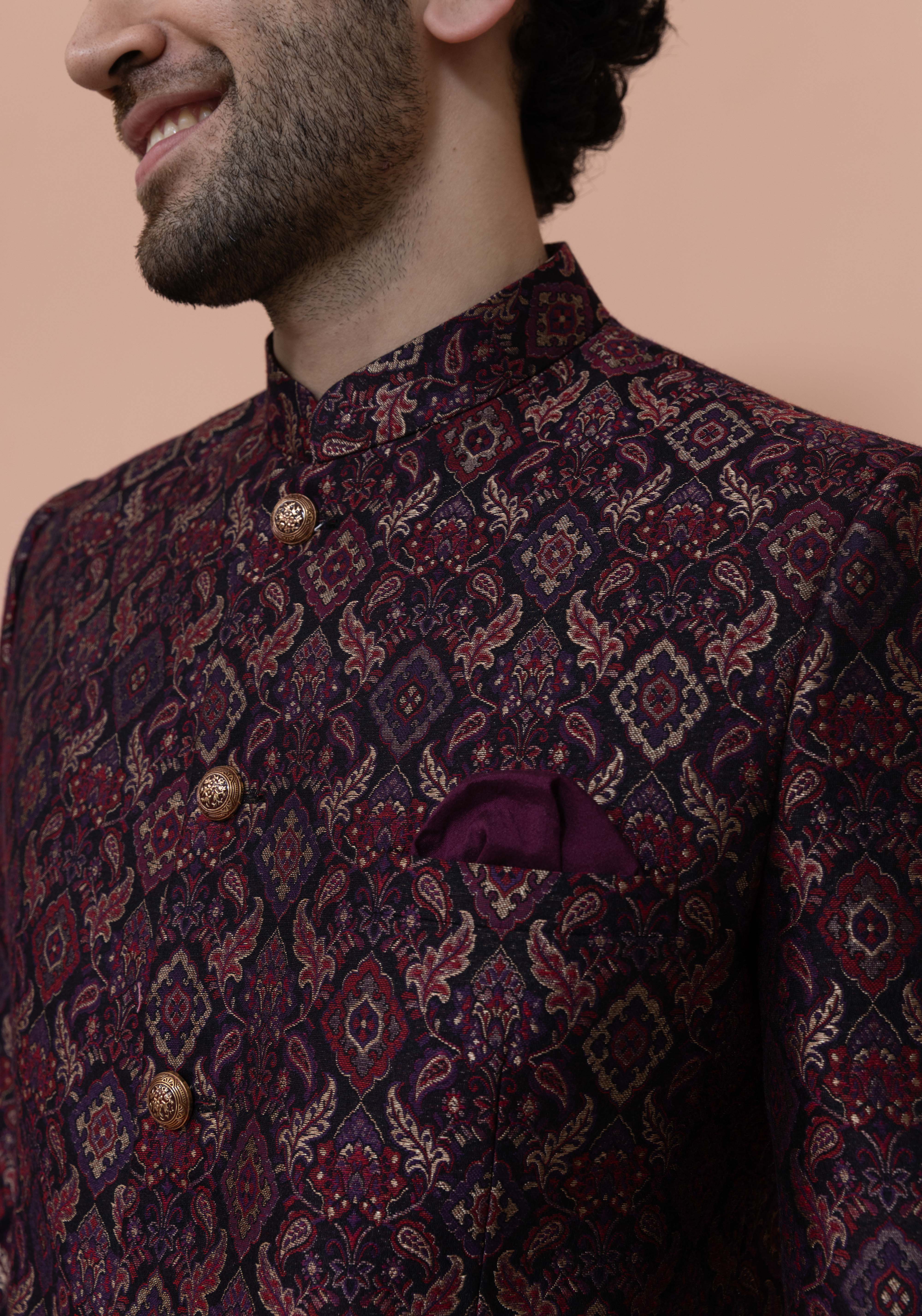 Maroon Silk Blend Embroidered Jodhpuri Bandhgala Set - Image 5