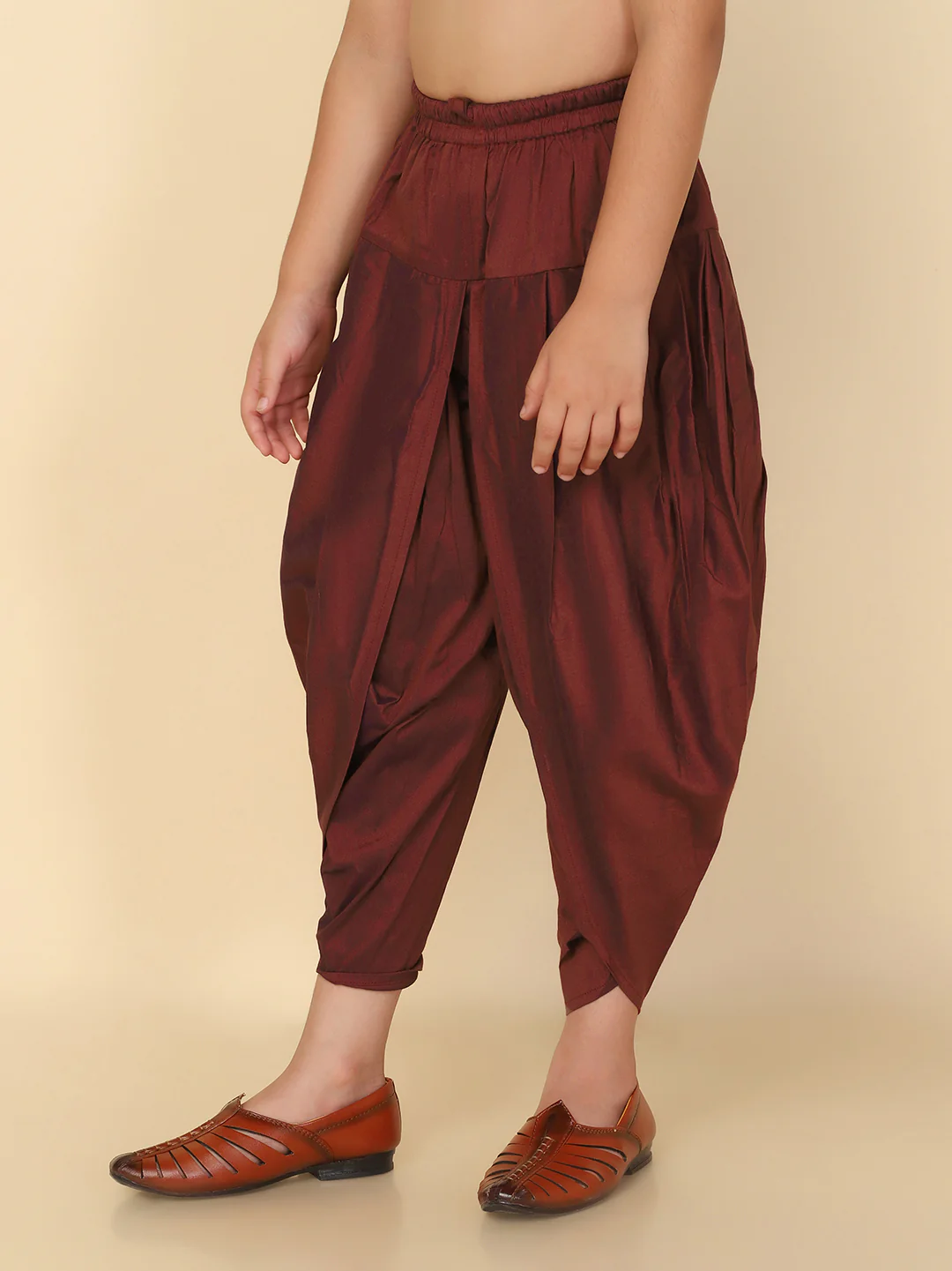 Boys Maroon Cotton Blend Dhoti - Image 2