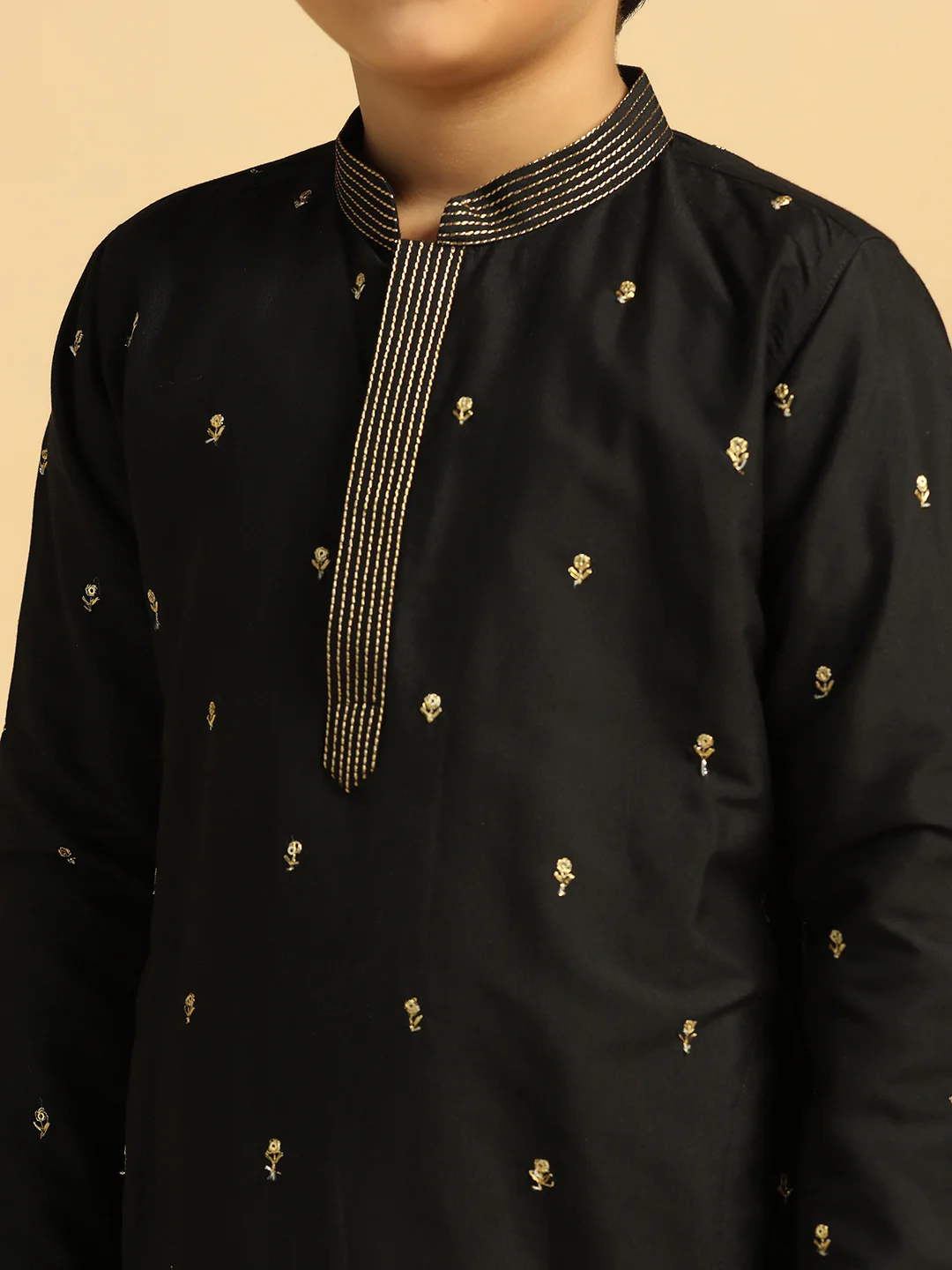 Boy's Black Embroidered Kurta Pyjama Set - Image 5