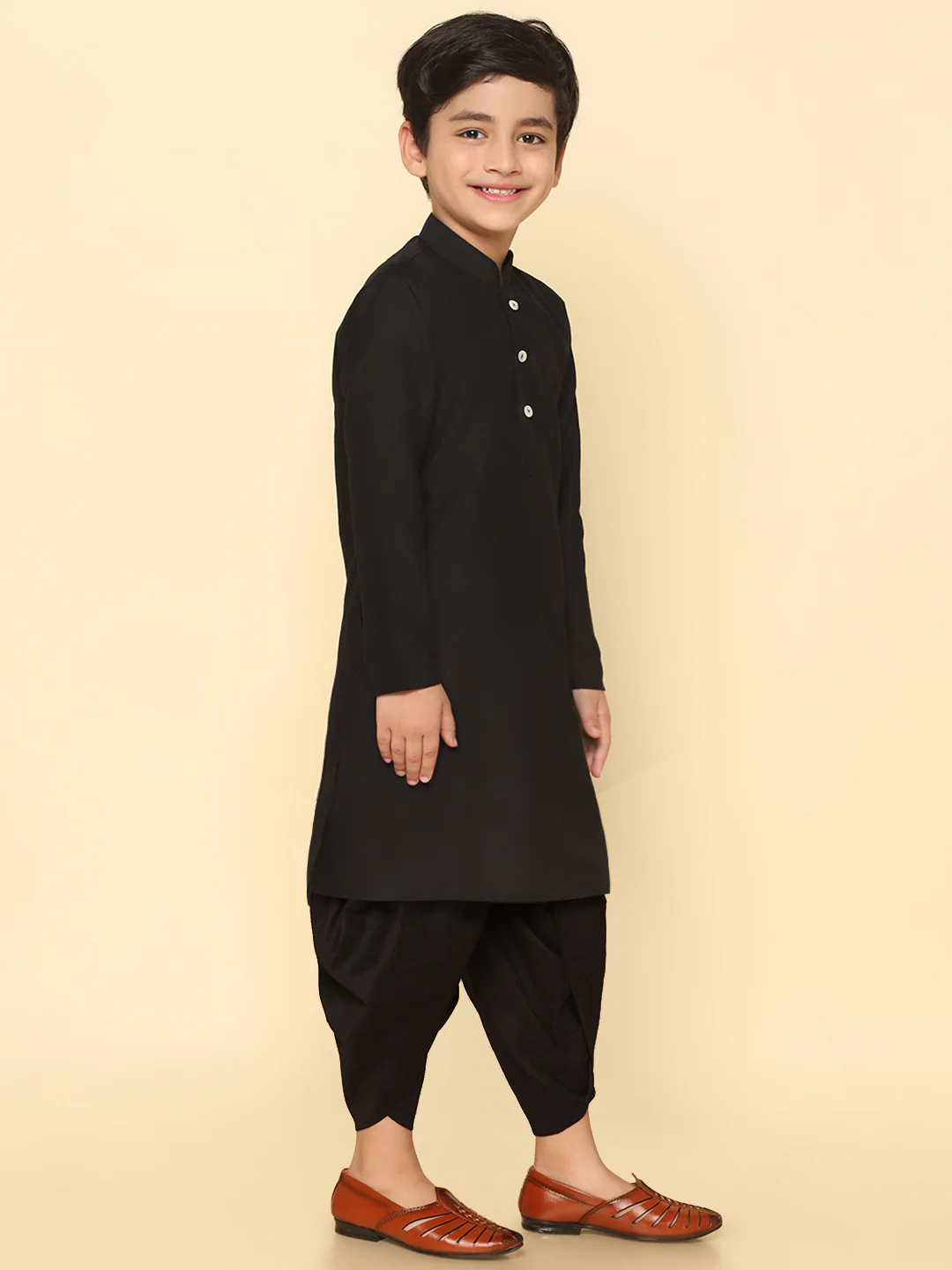 Boy's Black Kurta Dhoti Set - Image 2