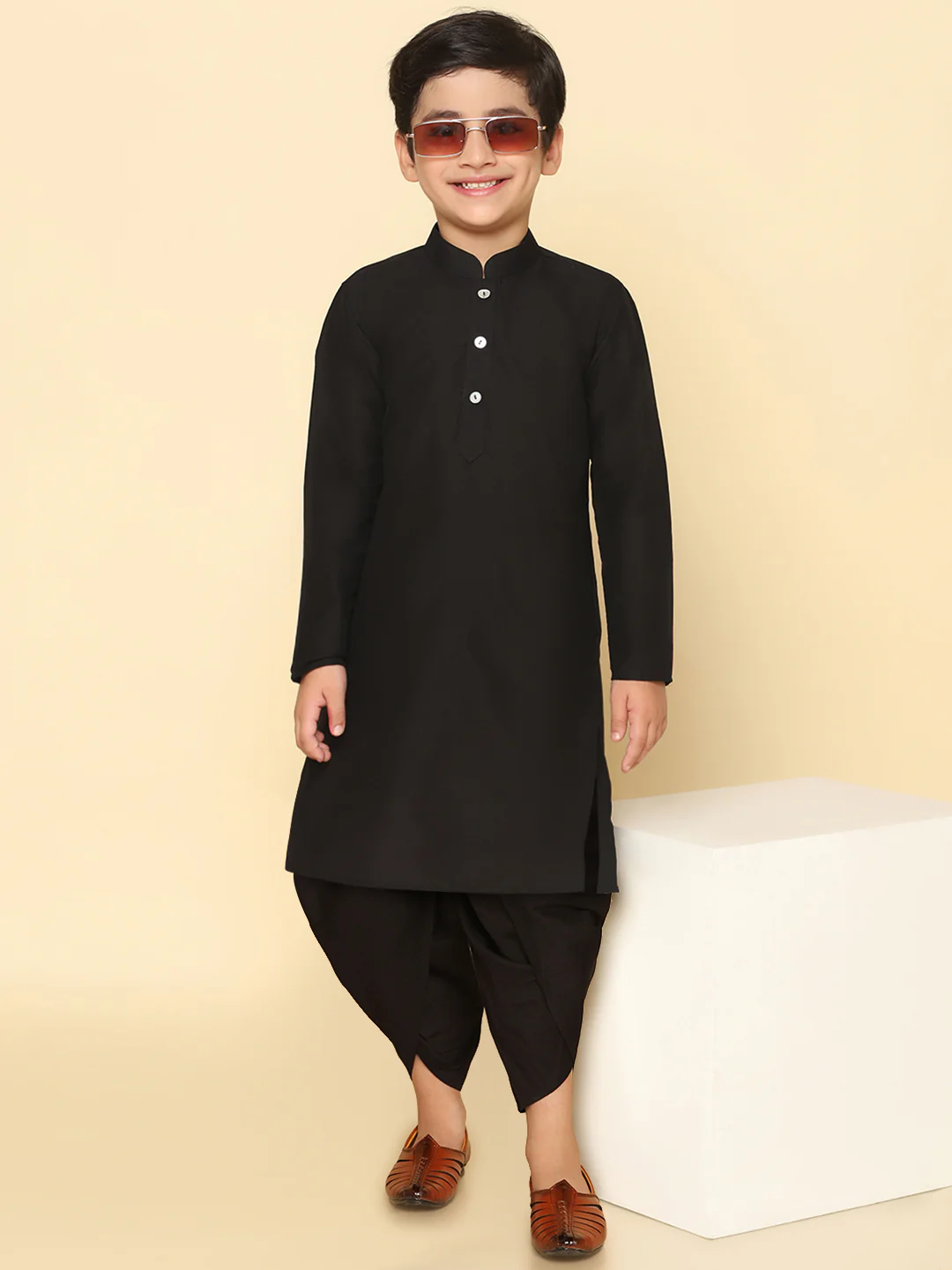 Boy's Black Kurta Dhoti Set - Image 7