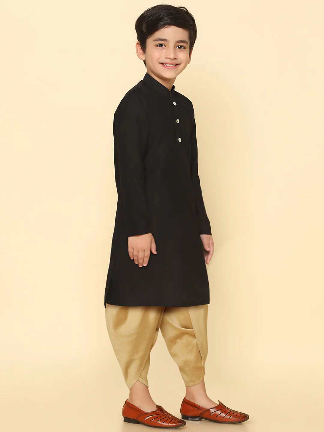 Boy's Black Kurta Dhoti Set - Image 2