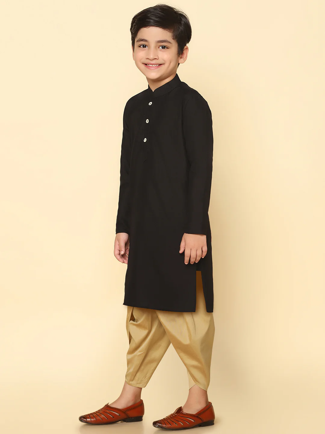 Boy's Black Kurta Dhoti Set - Image 3