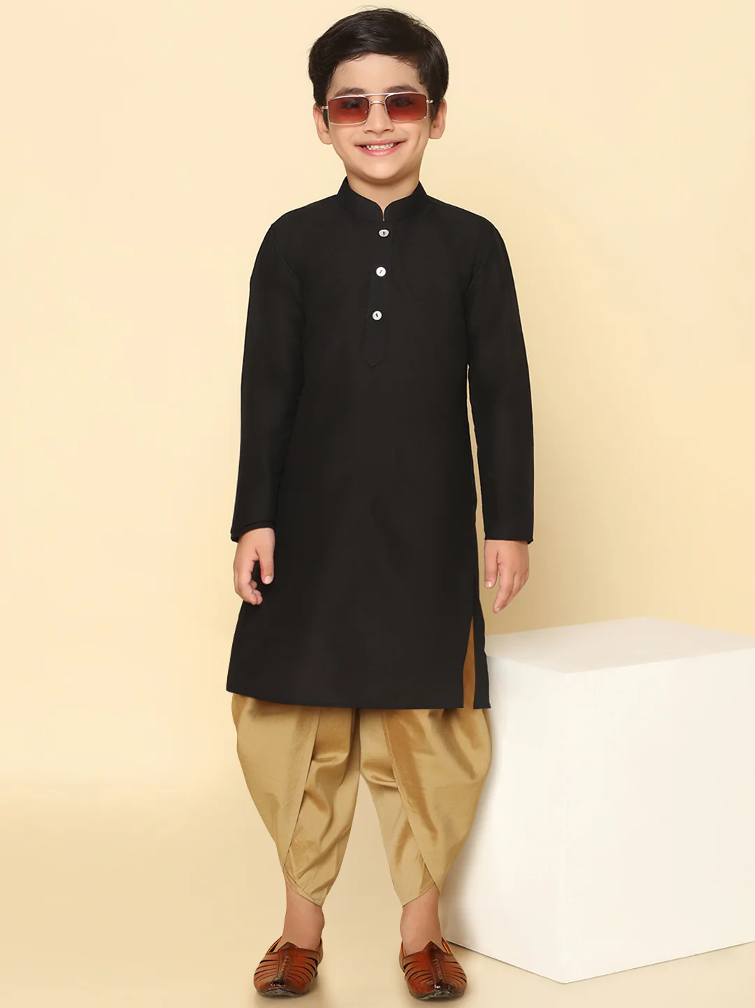 Boy's Black Kurta Dhoti Set - Image 7