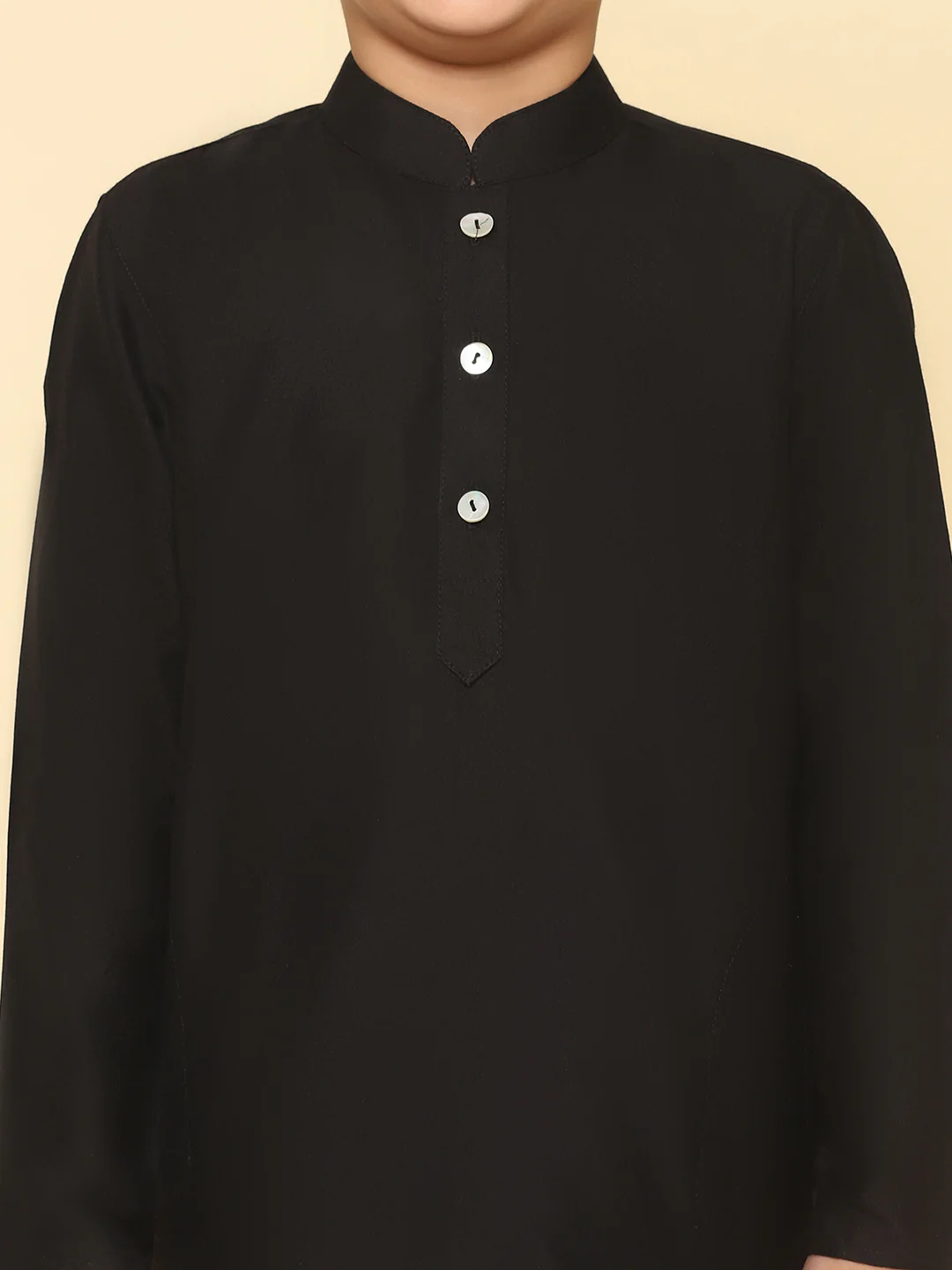Boy's Black Solid Kurta Churidar Set - Image 5