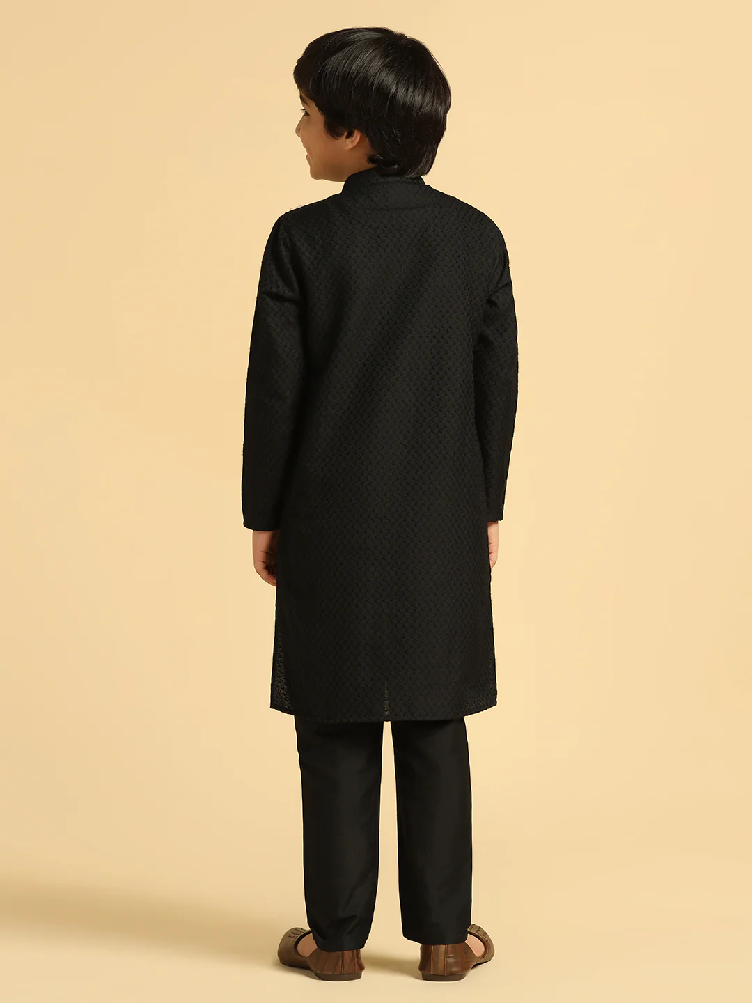 Boy's Black Self Design Kurta - Image 4