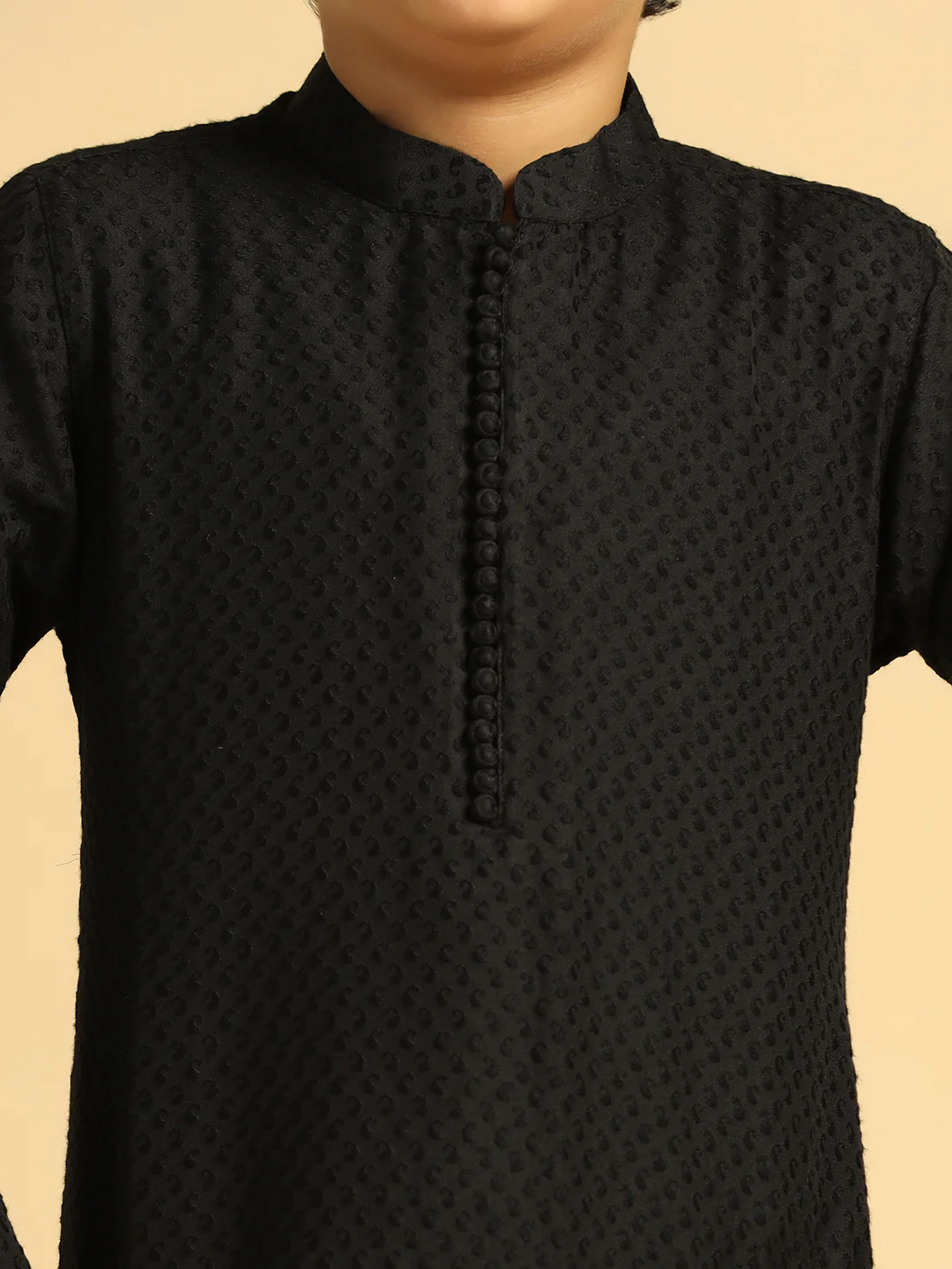 Boy's Black Self Design Kurta Pyjama Set - Image 5