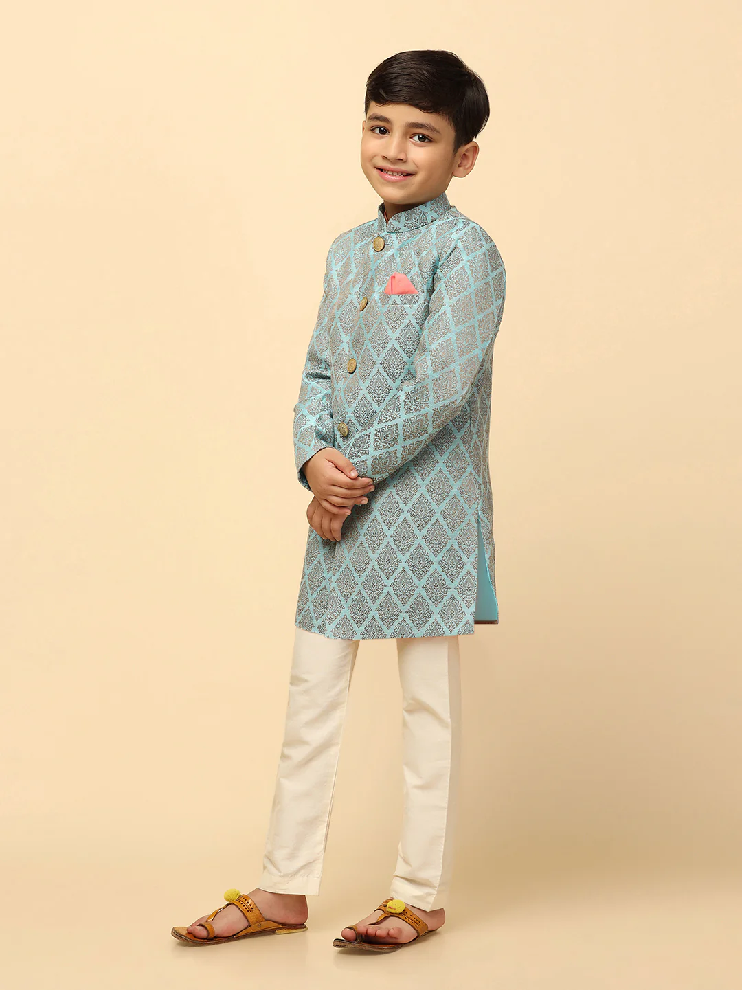 Boy's Blue Indo Western Pyjama Set - Image 2