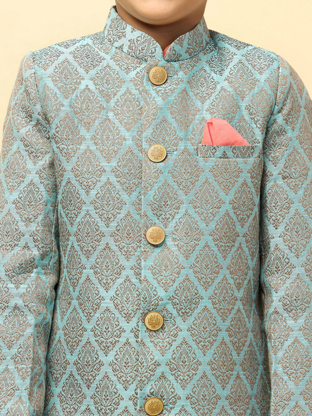 Boy's Blue Indo Western Pyjama Set - Image 4