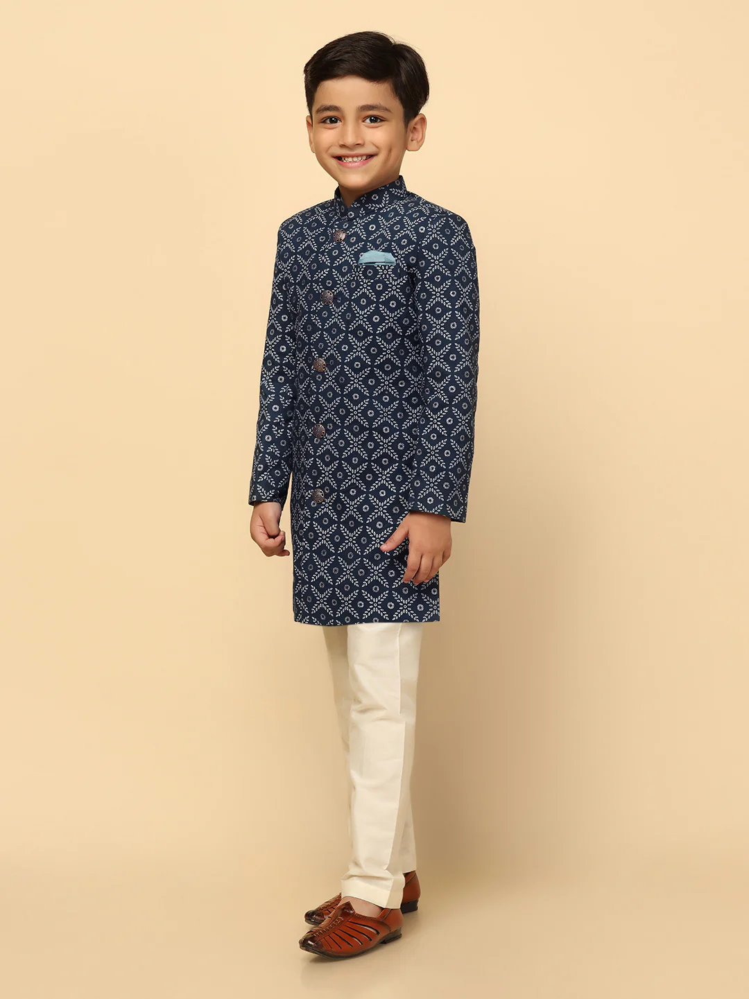Kisah Boy's Blue Indo Western Pyjama Set - Image 2