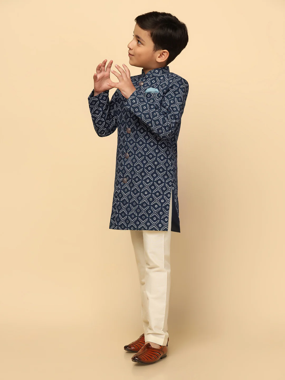 Kisah Boy's Blue Indo Western Pyjama Set - Image 6