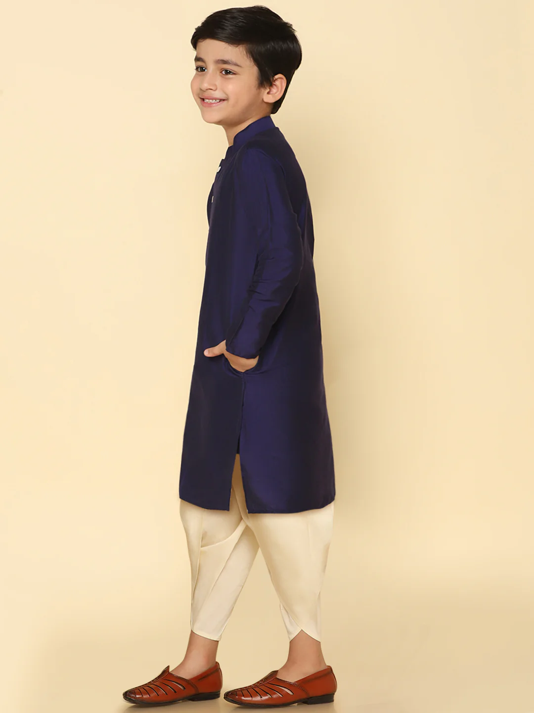 Boy's Blue Kurta Dhoti Set - Image 2