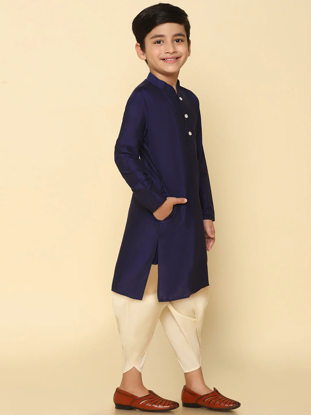 Boy's Blue Kurta Dhoti Set - Image 3