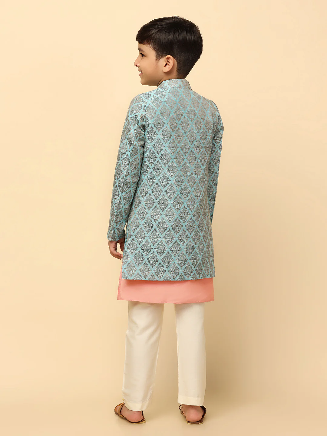 Boy's Blue Kurta Indowestern Pyjama Set - Image 3