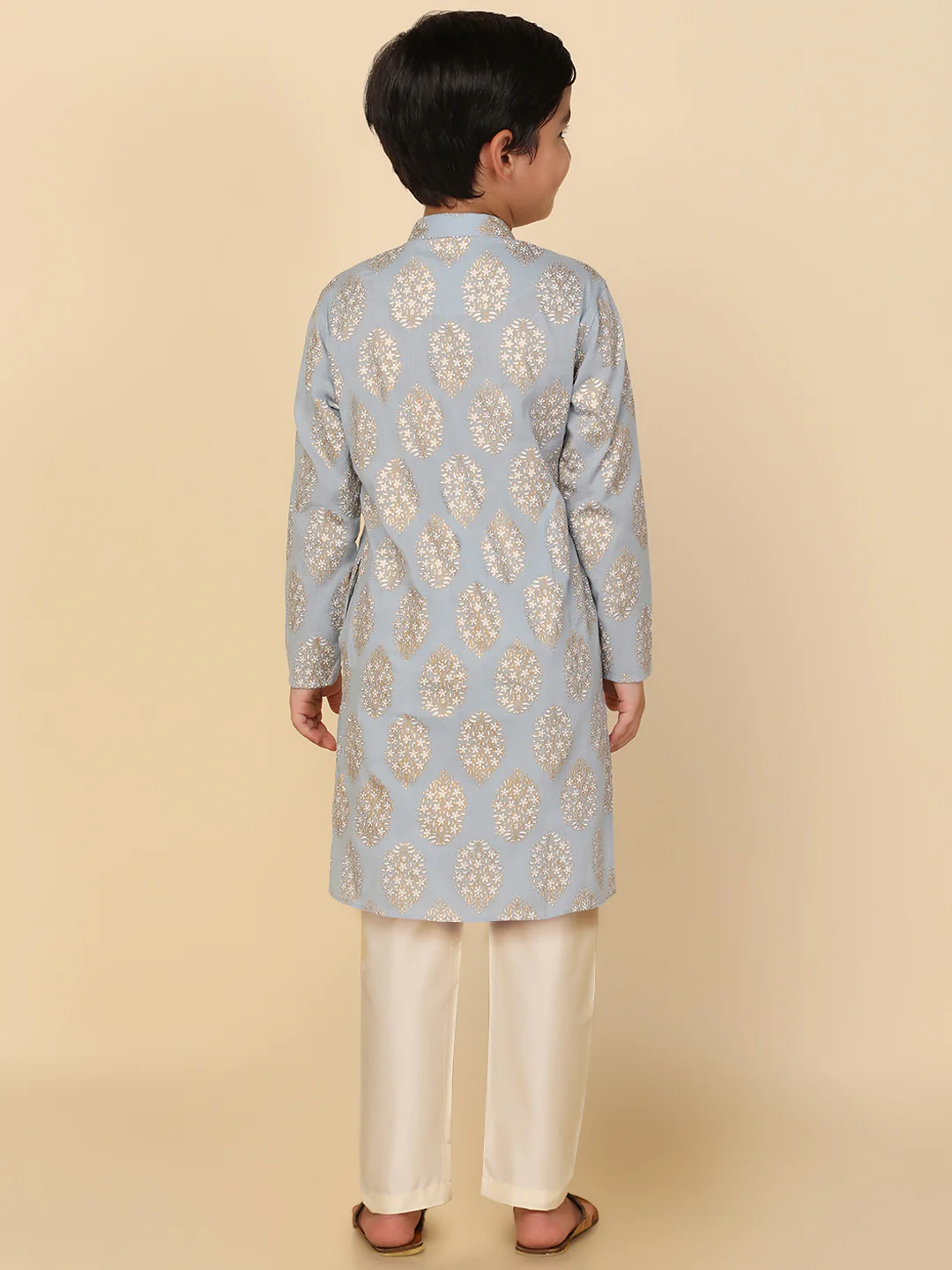 Boys Blue Kurta Pyjama Set - Image 4