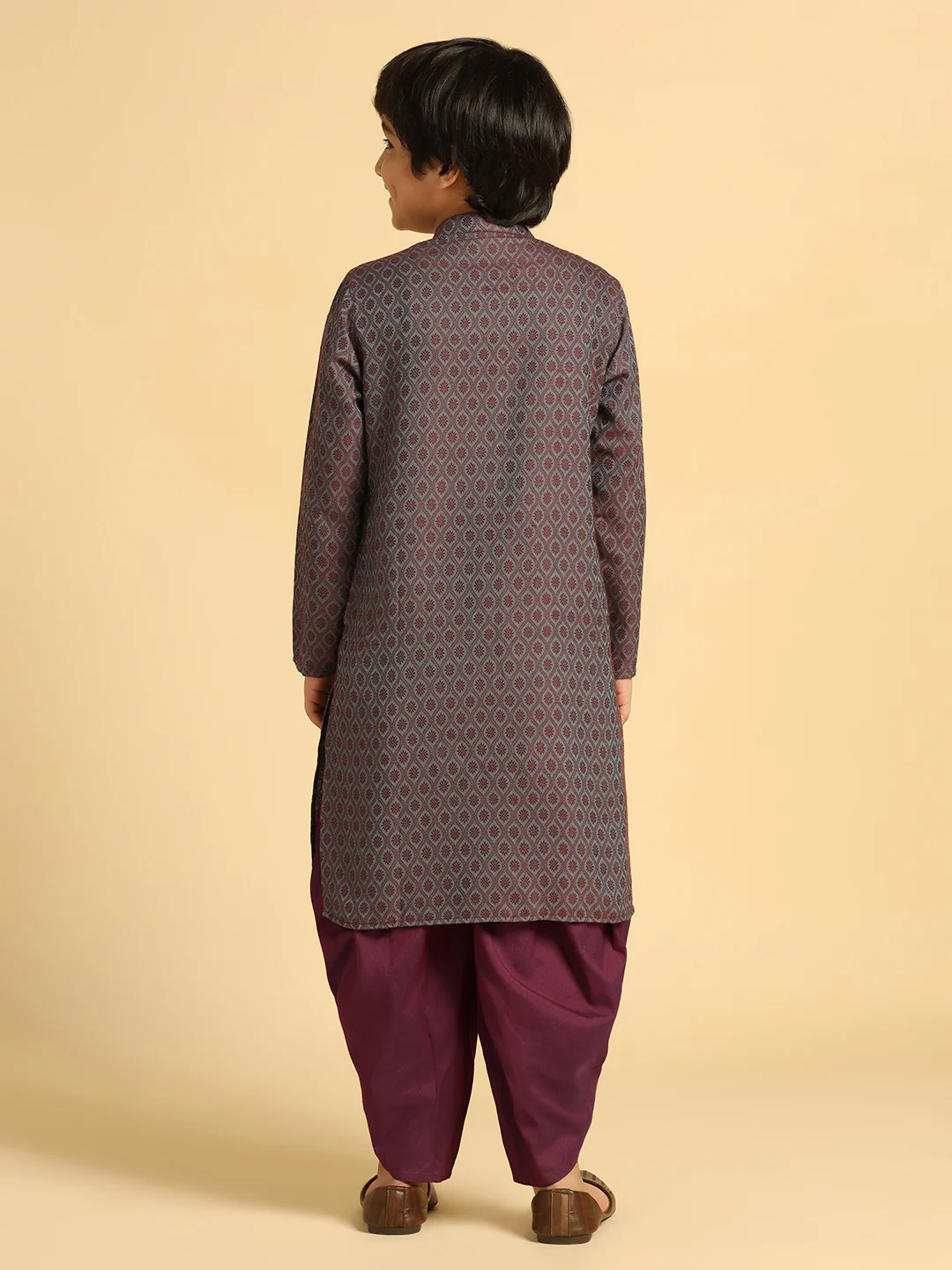 Boy's Blue Self Design Kurta Dhoti Set - Image 4