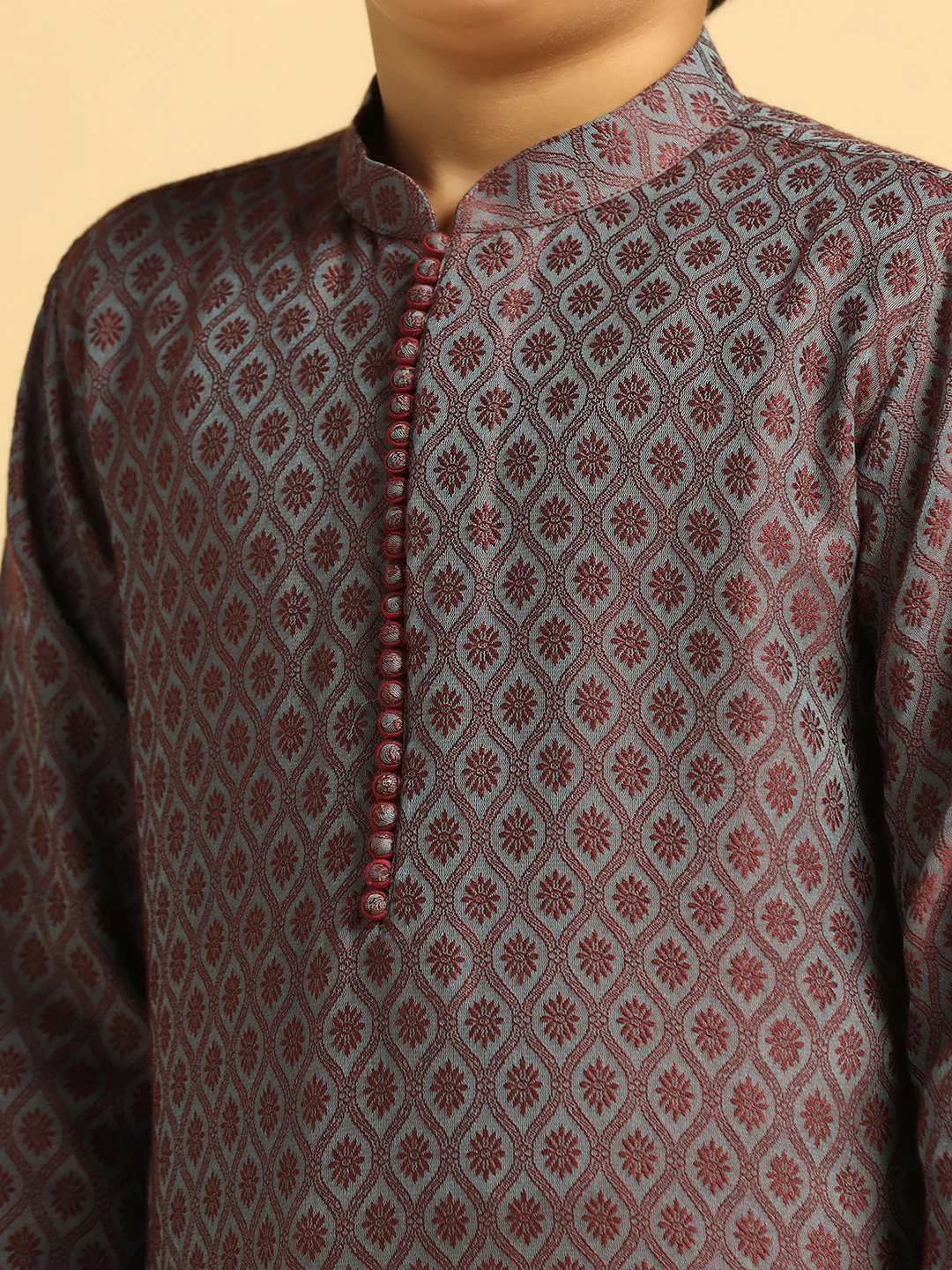 Boy's Blue Self Design Kurta Dhoti Set - Image 5