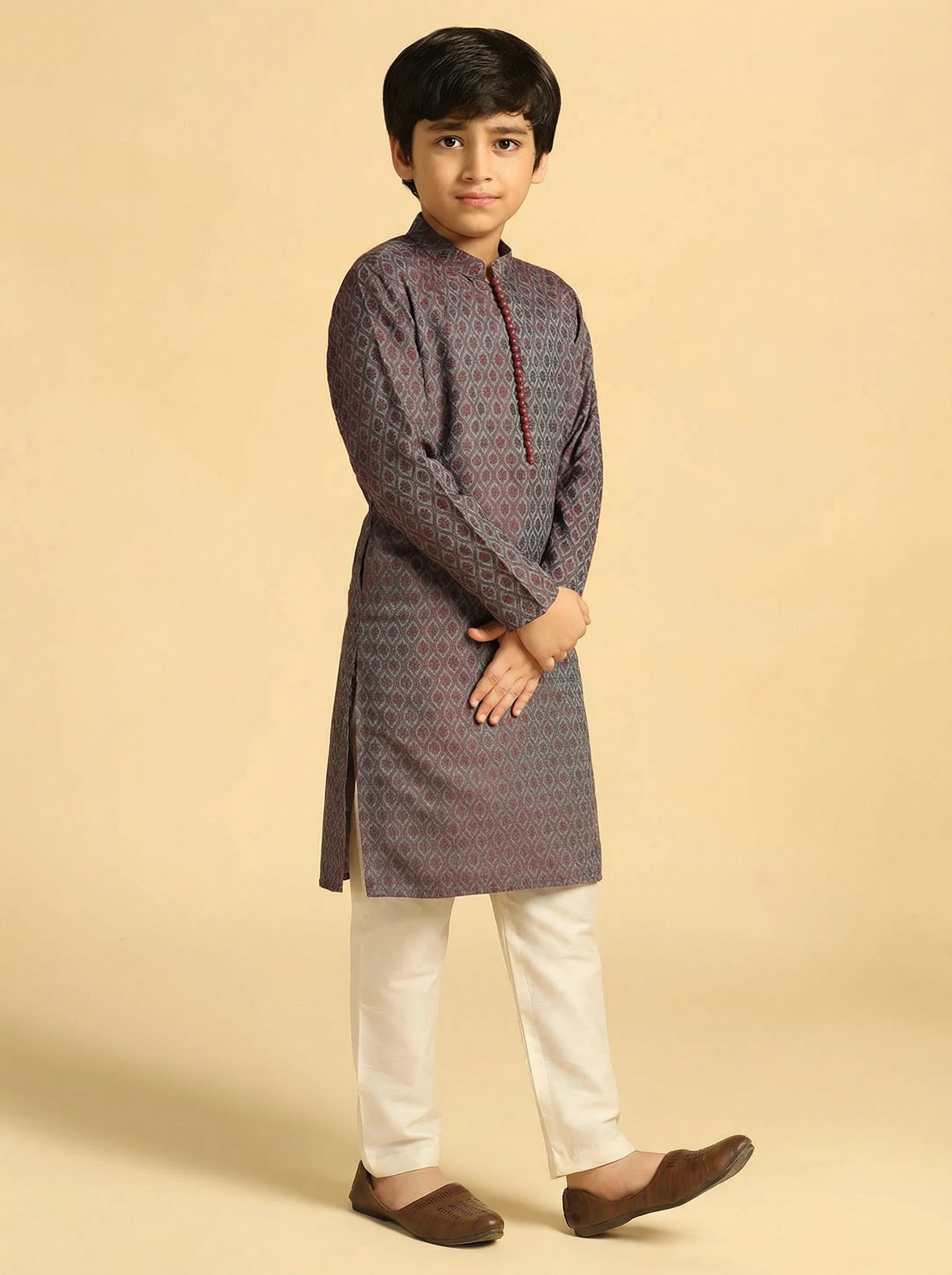 Boy's Blue Self Design Kurta - Image 2