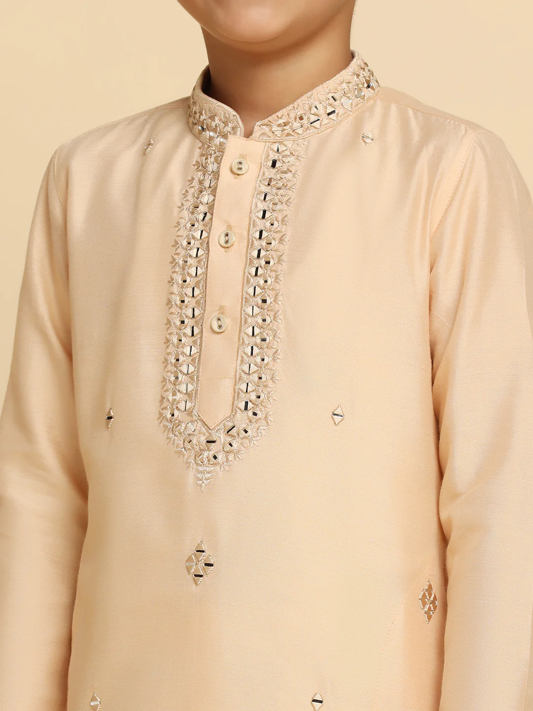 Boy's Cream kurta Pyjama Set - Image 5