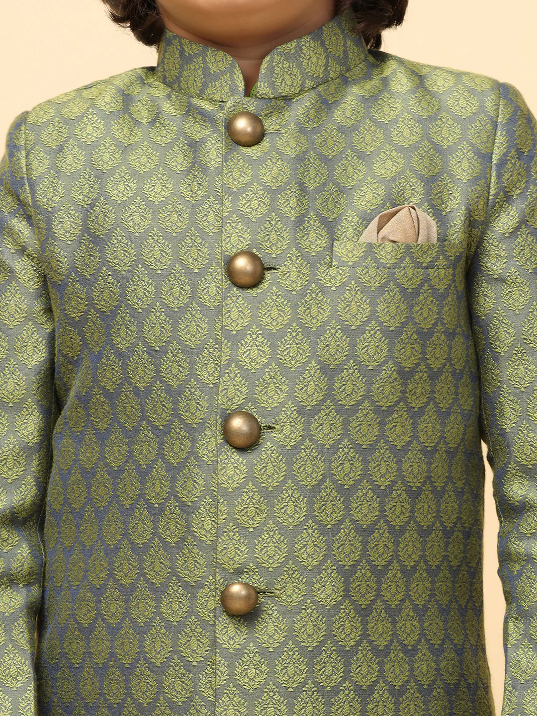 Boy's Green Indo Western Pyjama Set - Image 5